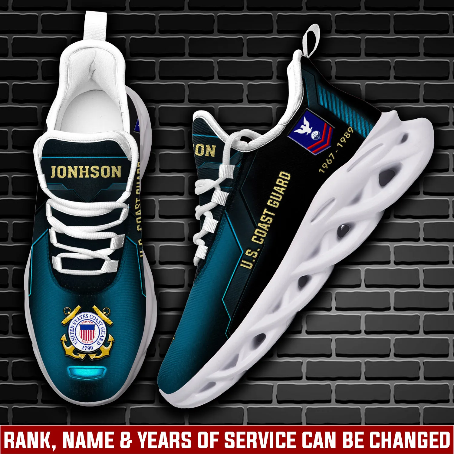 US Coast Guard E-3 Red Max Soul Shoes, Personalized Rating, Rank, Name and Years of Service, Coastie Veteran Sneakers, Military Gift