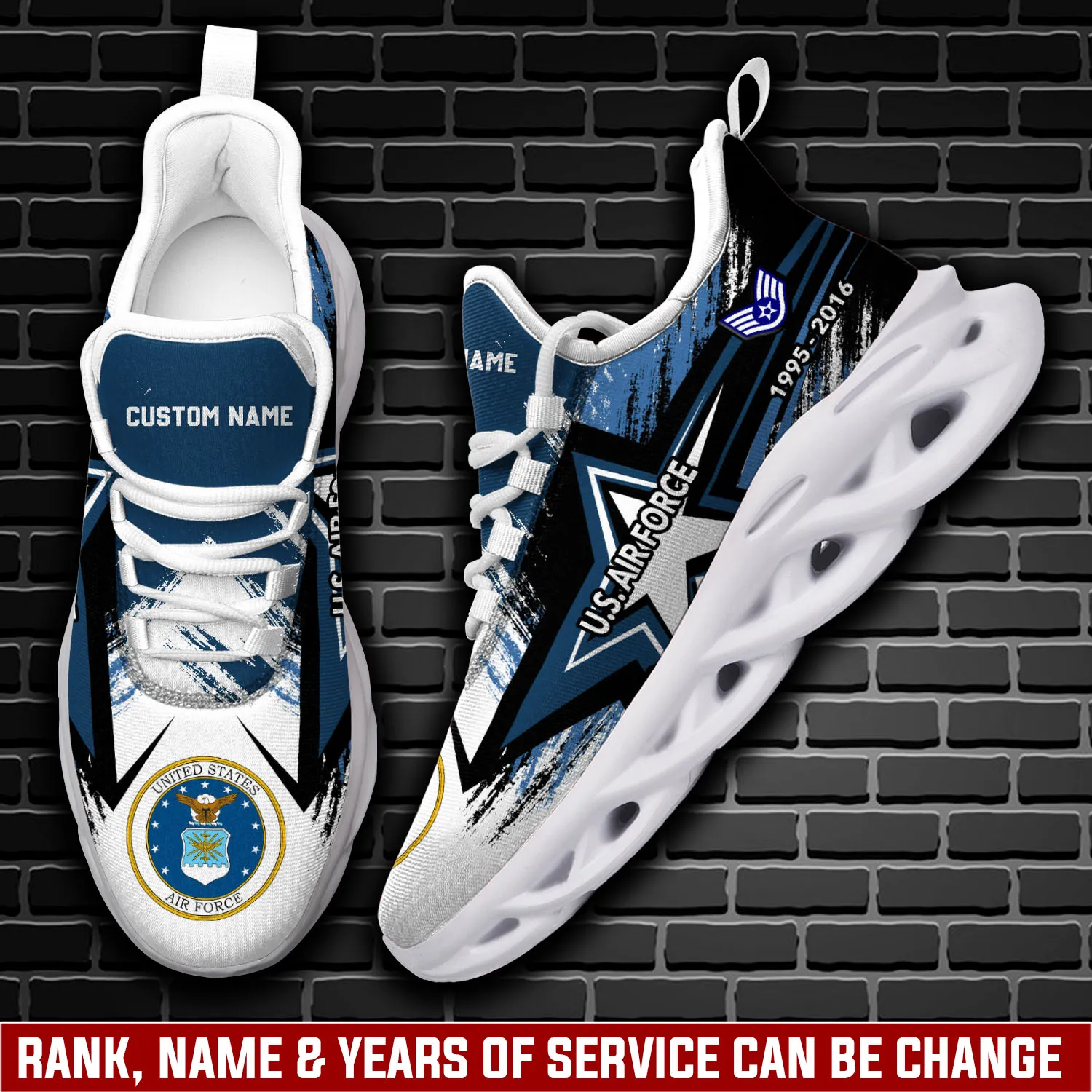 US Air Force E-9 Command Chief Master Sergeant Max Soul Shoes, Personalized Name, Rank and Years of Service, USAF Veteran Sneakers