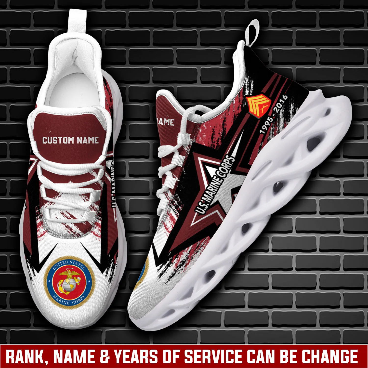 US Marine Corps No One Gets Left Behind Max Soul Shoes, Personalized Rank, Name and Years, Leatherneck Veteran Sneakers, Military Gift
