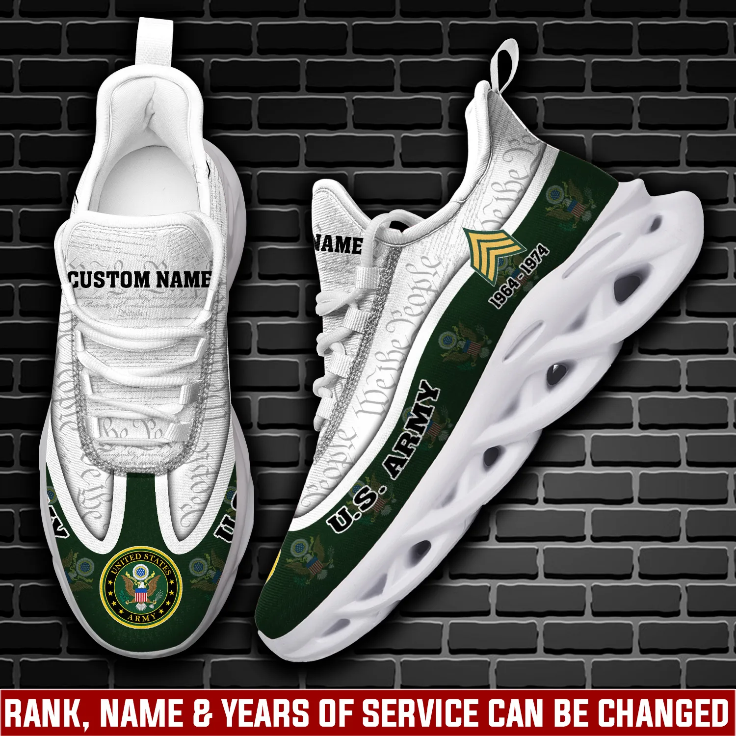 US Army Proud Veteran Max Soul Shoes, Personalized Rank, Name and Years of Service, We the People Soldier Sneakers, Military Gift for Dad