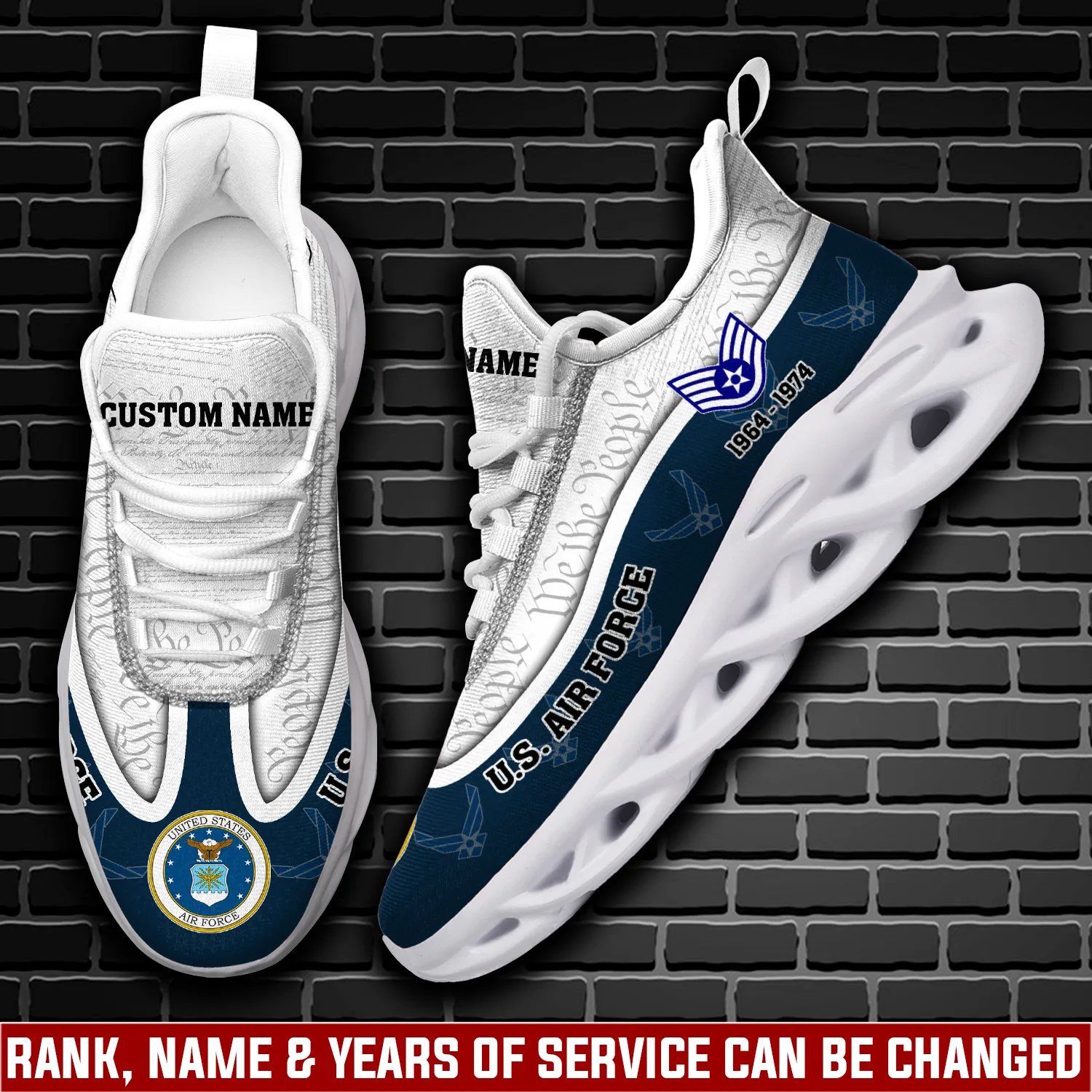 US Air Force Always Remember, Never Forget Max Soul Shoes, Personalized Rank, Name and Years of Service, USAF Veteran Walking Sneakers