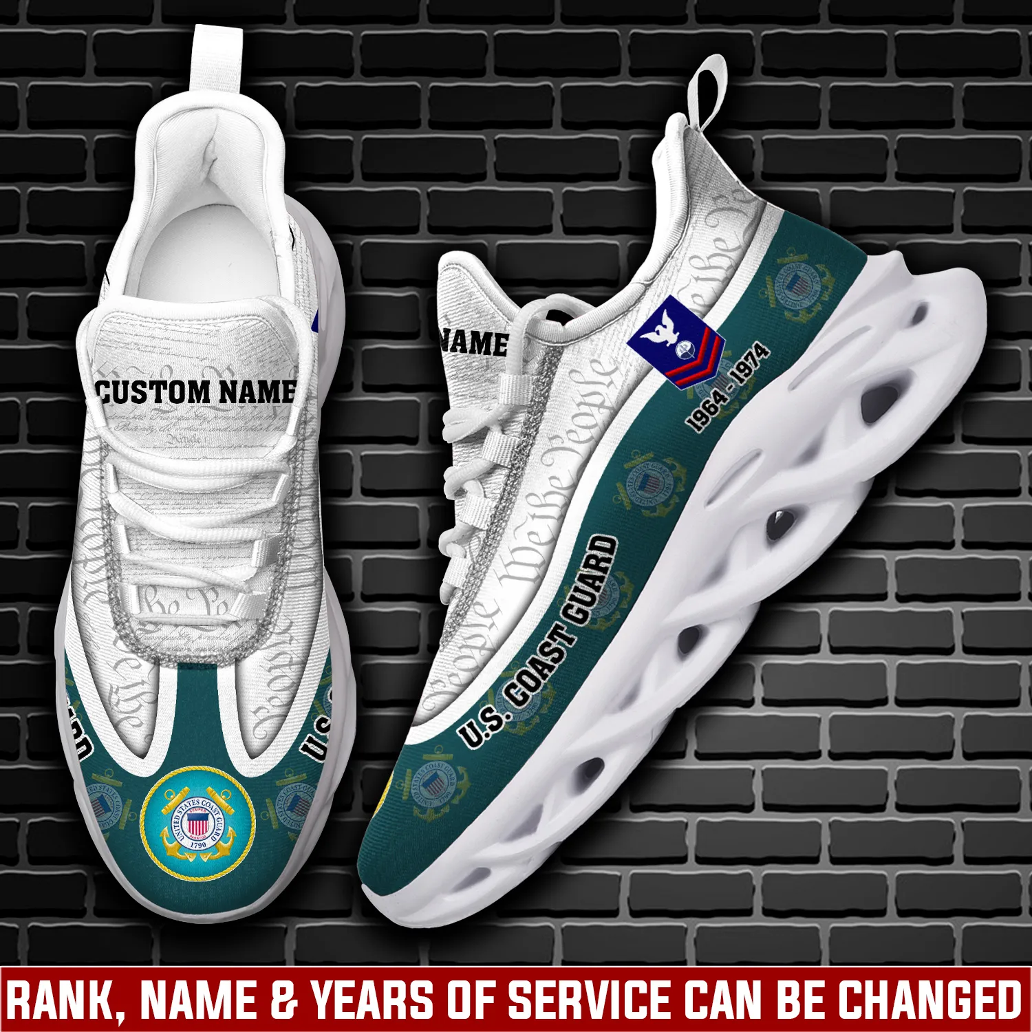 US Coast Guard No One Gets Left Behind Max Soul Shoes, Personalized Name, Rank, Rating and Years, We the People Veteran Sneakers