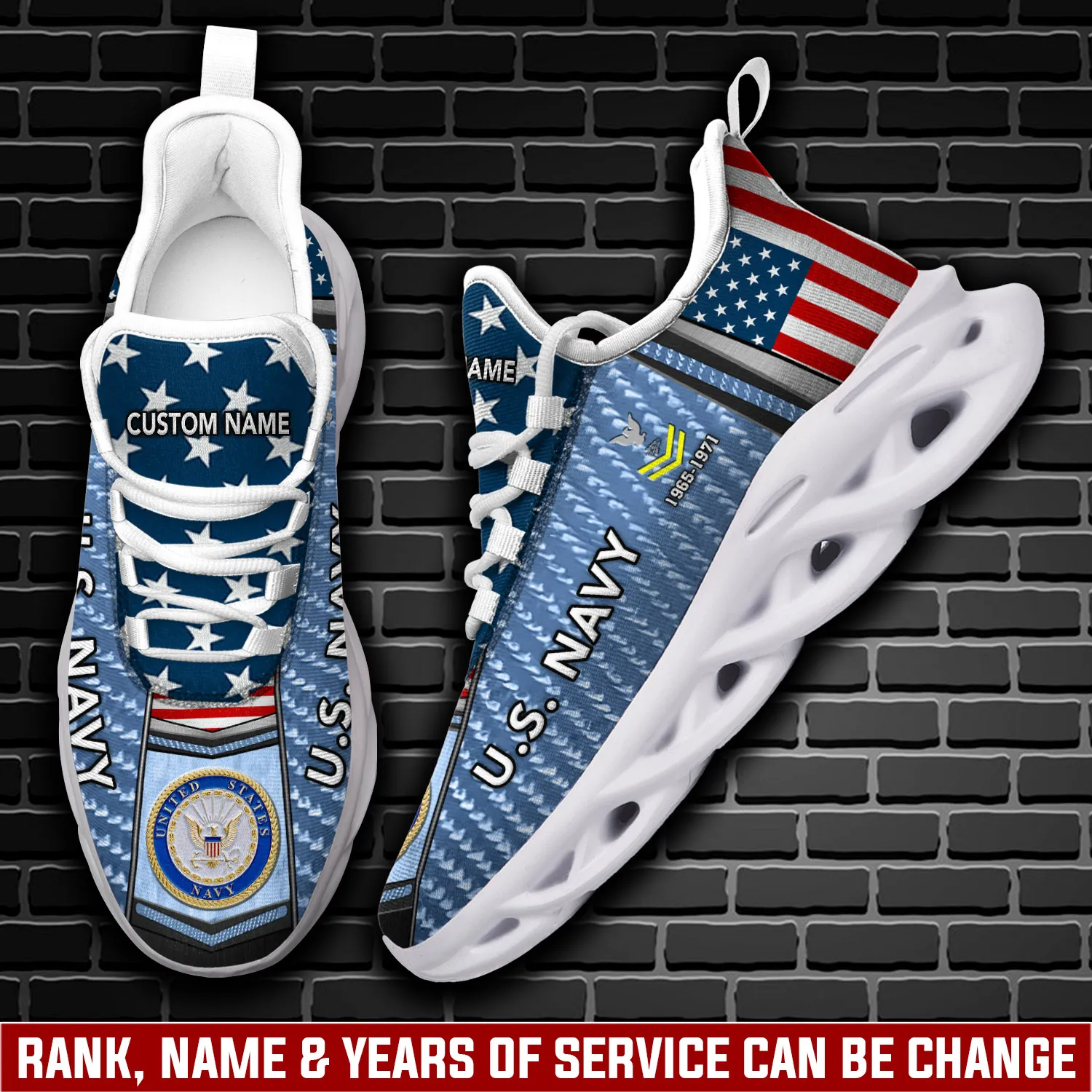 US Navy E-7 Red Max Soul Shoes, Personalized Rating Rank Custom Name and Years of Service, American Flag Sailor Sneakers, Veteran Gift for Dad