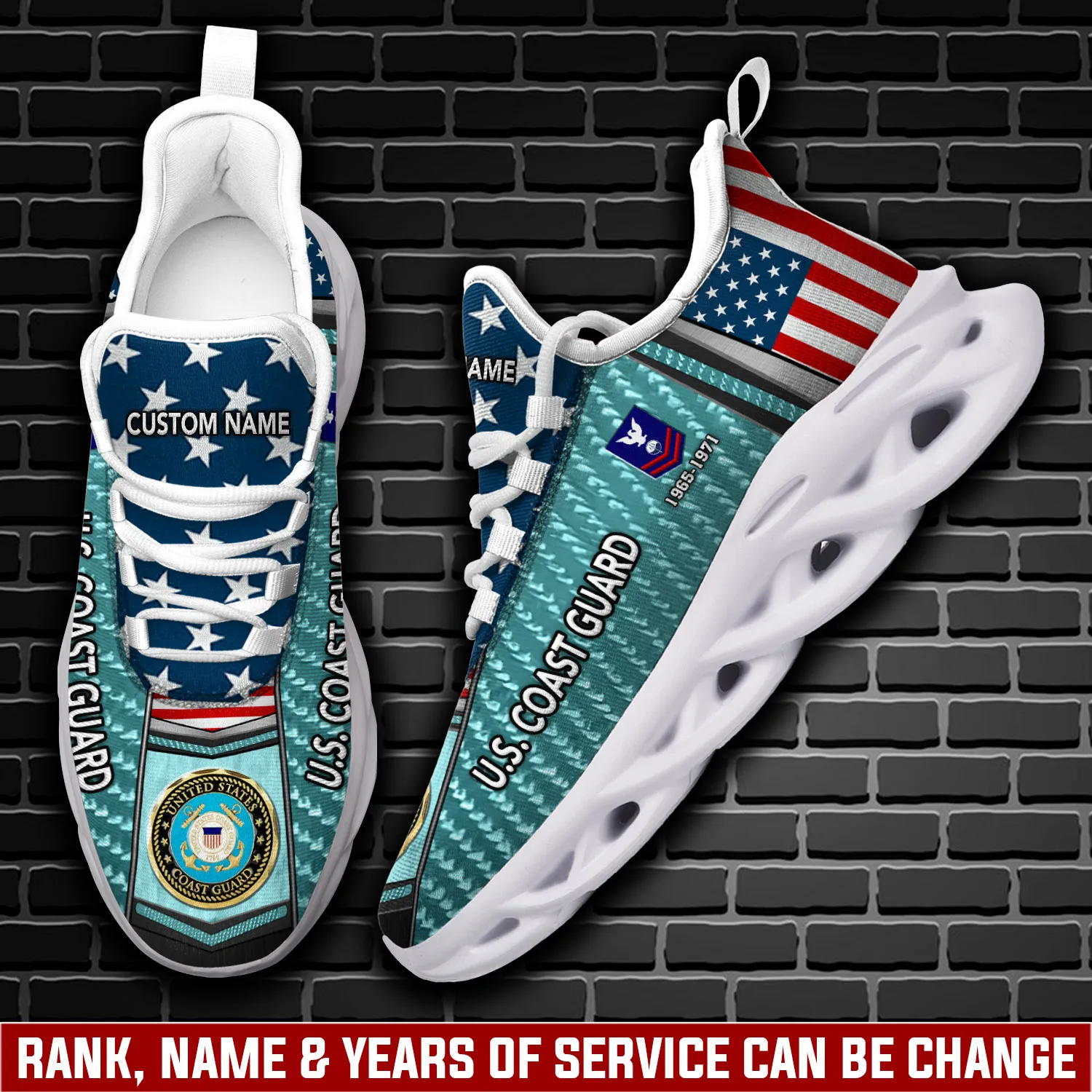 US Coast Guard E-2 White Max Soul Shoes, Personalized Rating Rank Name and Years of Service, American Flag Coastie Sneakers, Veteran Gift