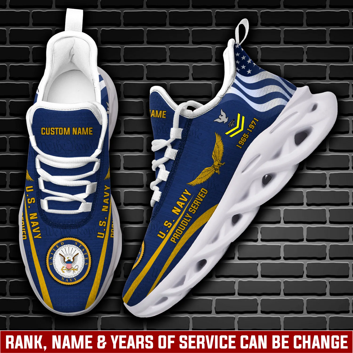 US Navy Honor Duty Service Max Soul Shoes, Personalized Rating Rank Custom Name and Years, Proudly Served Sailor Sneakers, Veteran Gift for Dad