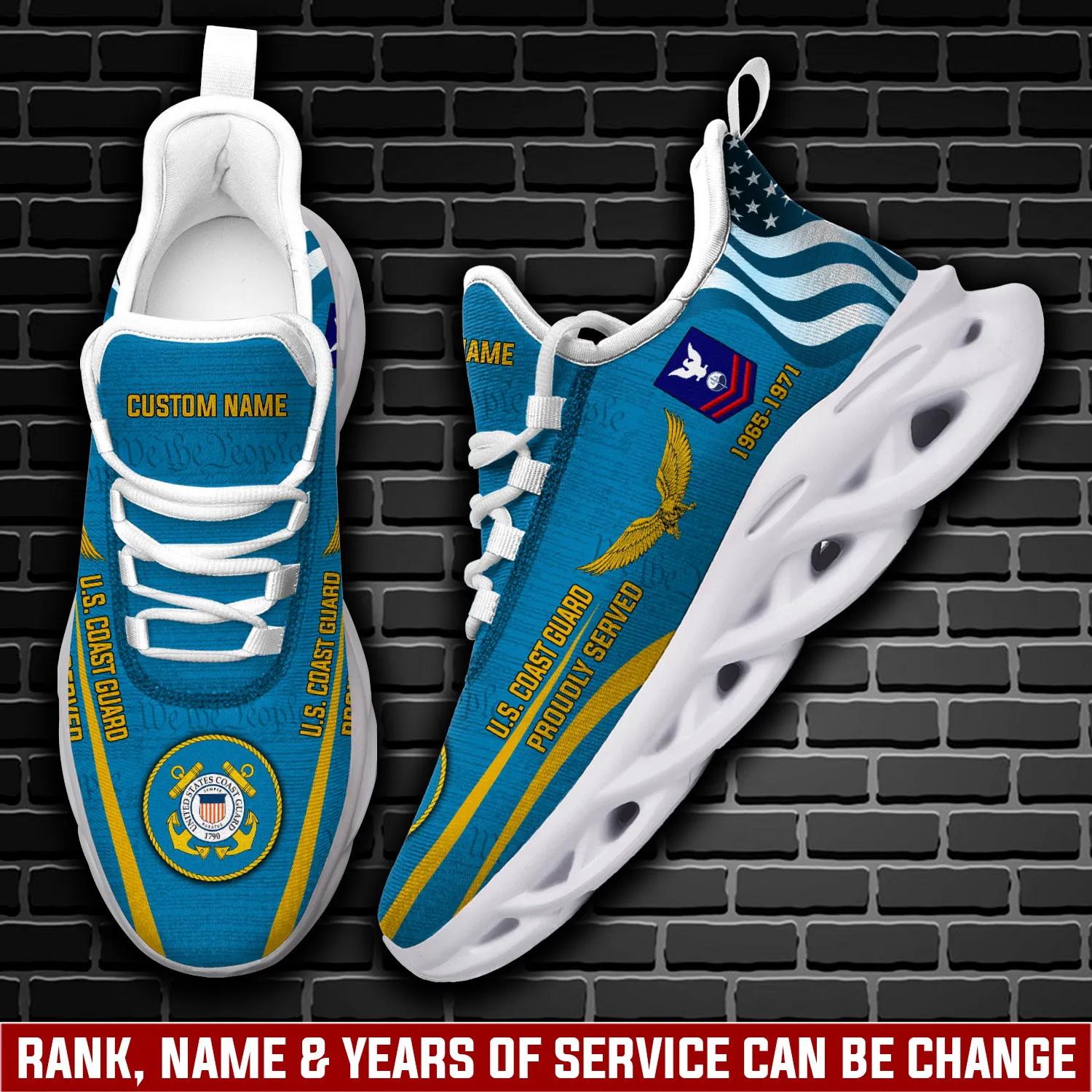 US Coast Guard Freedom Isn't Free Max Soul Shoes, Personalized Rating Rank Name and Years of Service, Proudly Served Coastie Veteran Sneakers