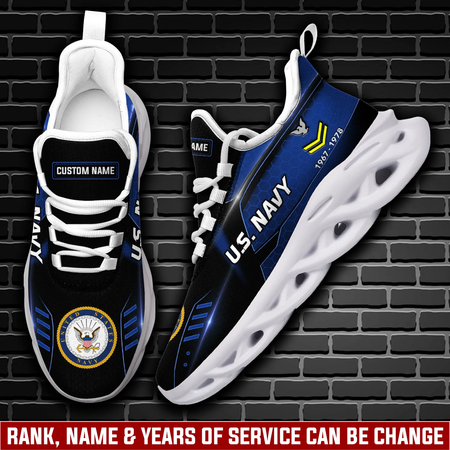 US Navy Freedom Isn't Free Personalized Max Soul Shoes, Custom Name Rank and Rating Navy Veteran Sneakers, Sailor Gift for Dad