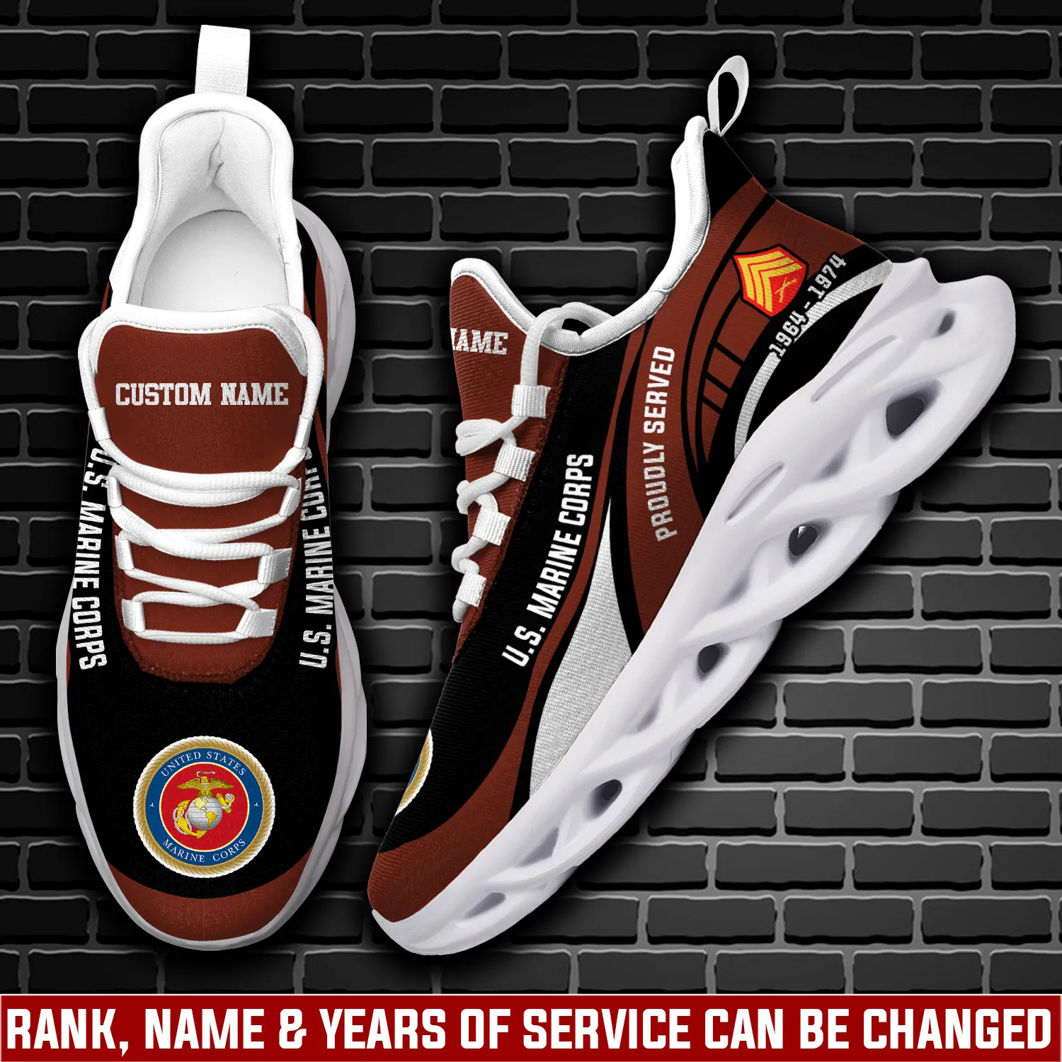 US Marine Corps Once A Marine, Always A Marine Max Soul Shoes, Custom Name and Rank, Proudly Served Veteran Sneakers, Gift for Dad