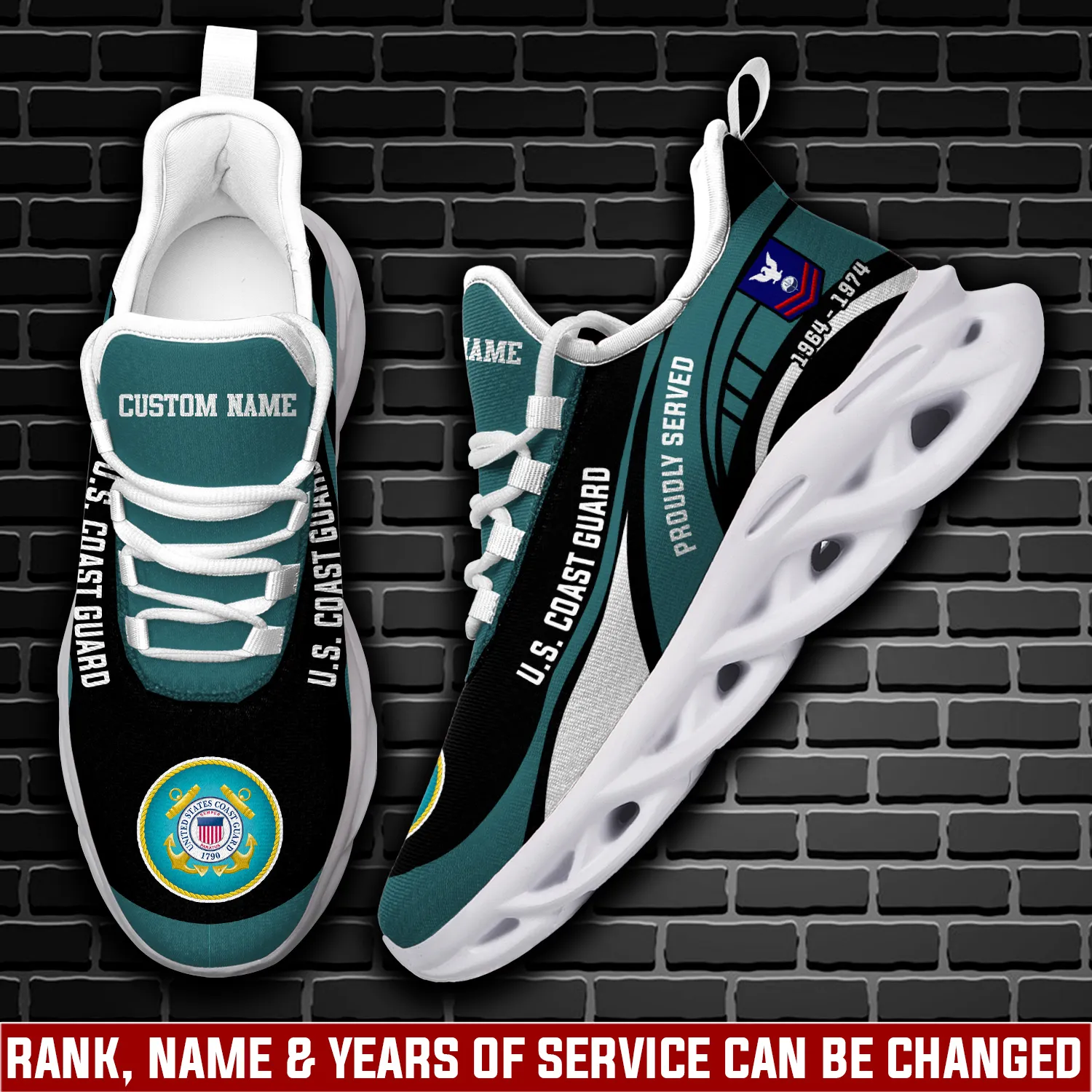 US Coast Guard Honor The Fallen Max Soul Shoes, Personalized Rank Rating and Name, Proudly Served Veteran Sneakers, Coastie Gift