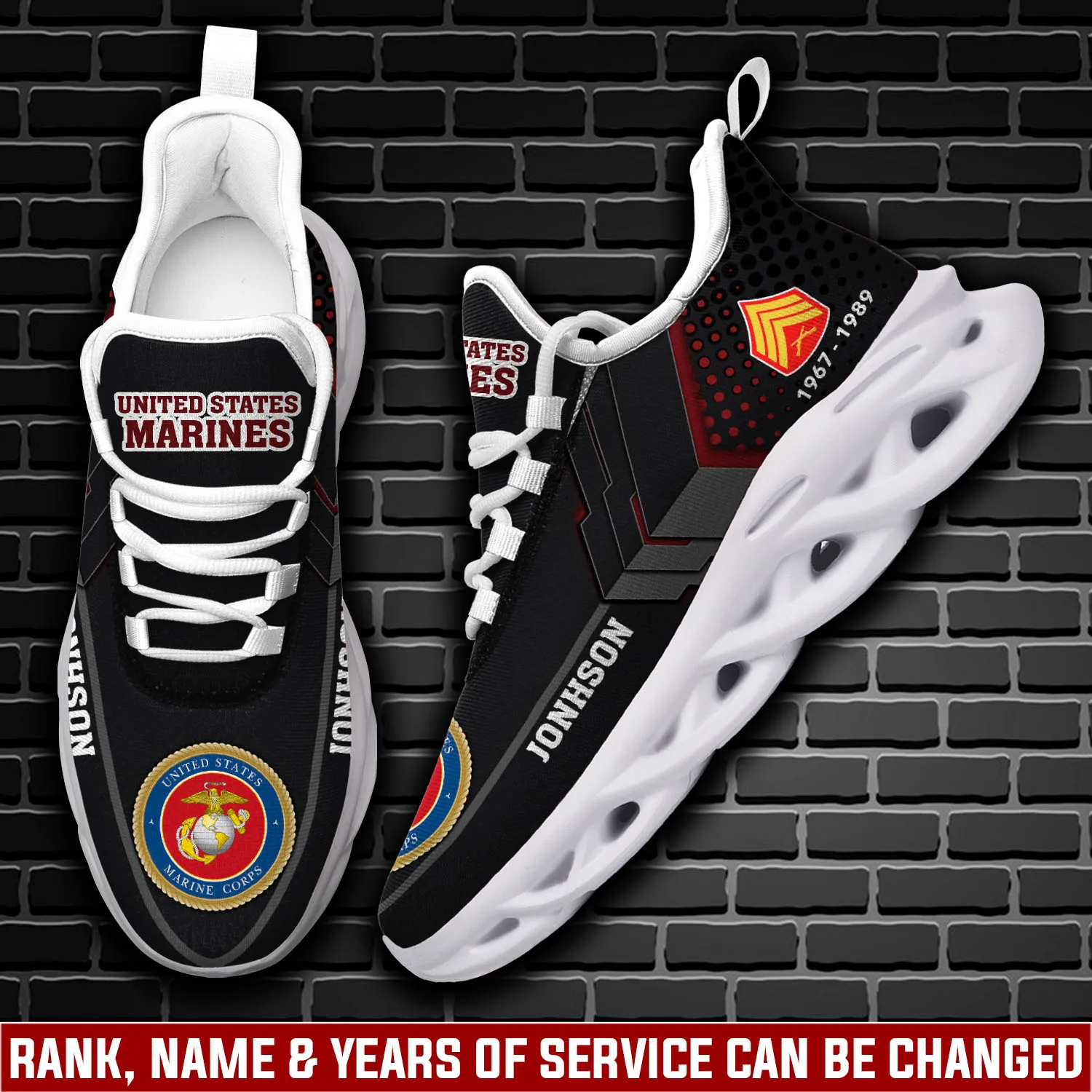 US Marine Corps E-9 Marines Sergeant Major Max Soul Shoes, Personalized Name and Years of Service, Veteran Walking Sneakers, Gift for Dad