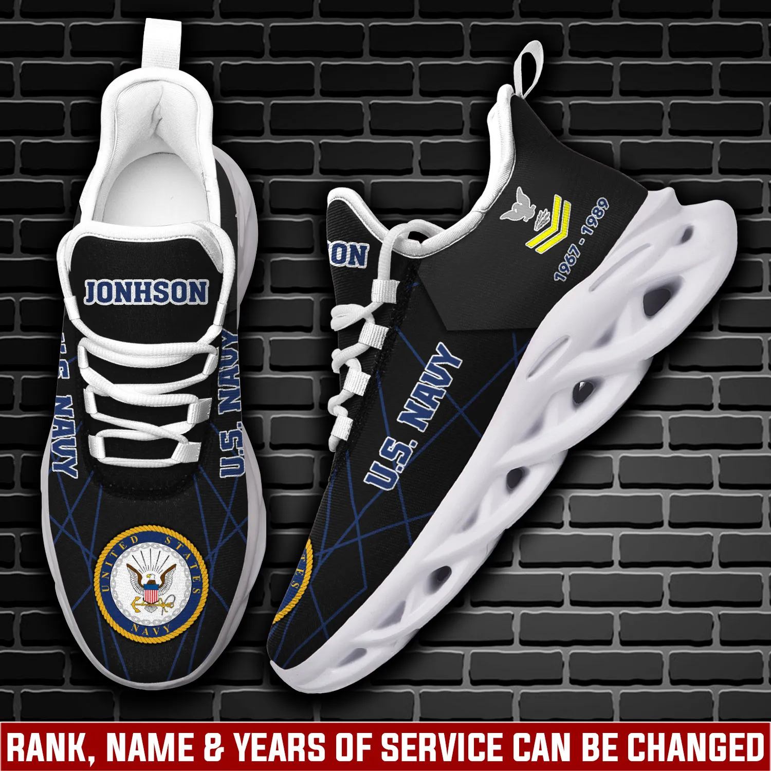 US Navy Proud Veteran Max Soul Shoes, Personalized Rating, Rank, Name and Years of Service Sneakers, Military Gift for Dad and Grandpa