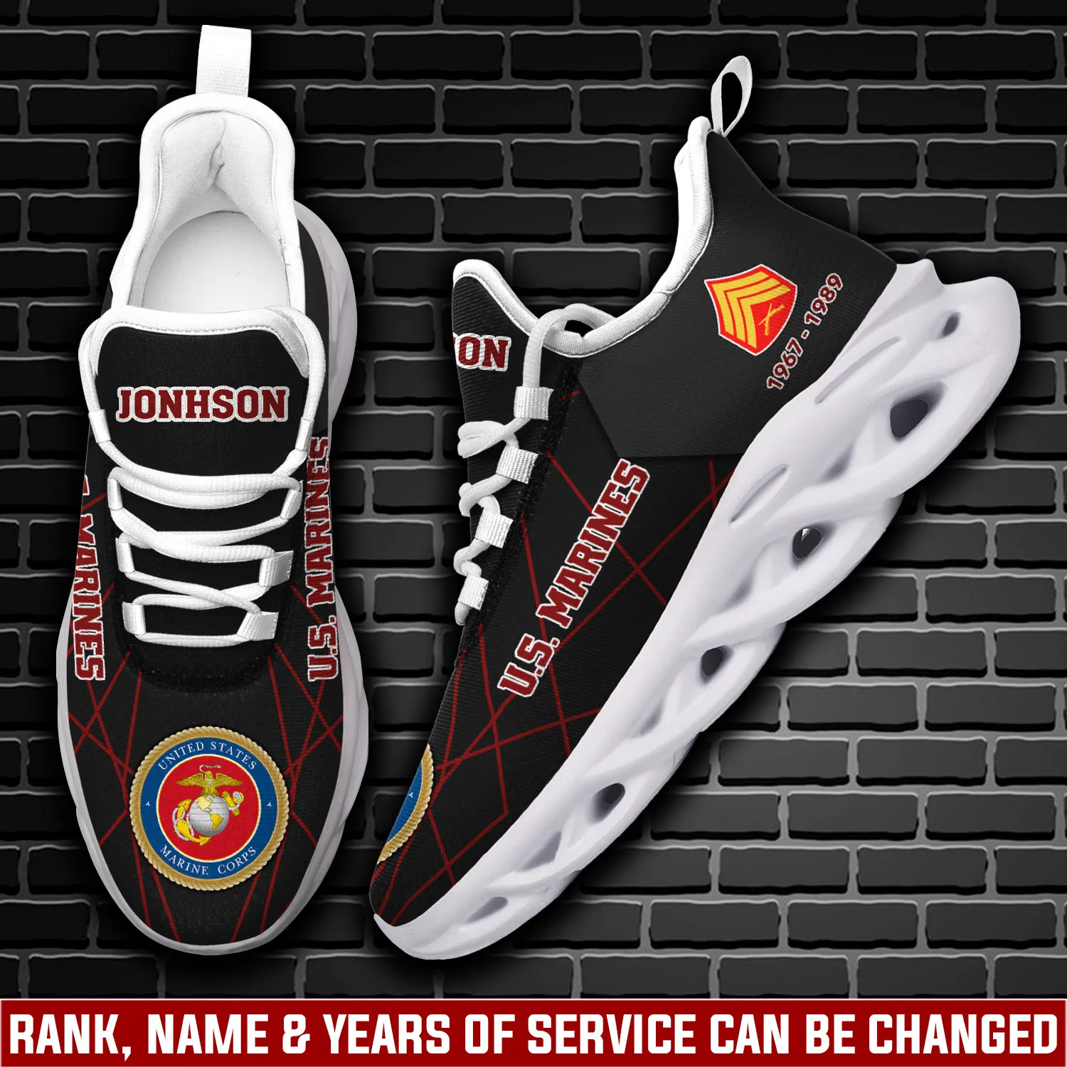 US Marine Corps Always Remember, Never Forget Max Soul Shoes, Personalized Rank, Name and Years of Service Veteran Sneakers