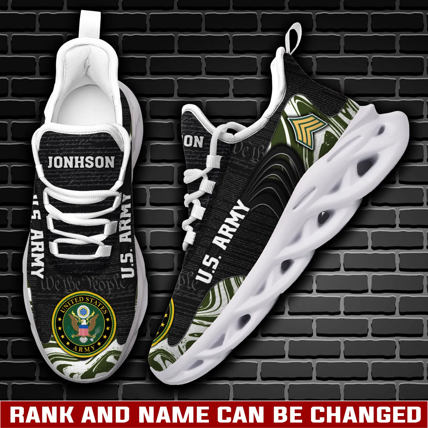 US Army All Gave Some, Some Gave All Max Soul Shoes, Custom Name and Rank Veteran Sneakers, Memorial Gift for Dad, Lace-Up Trainers