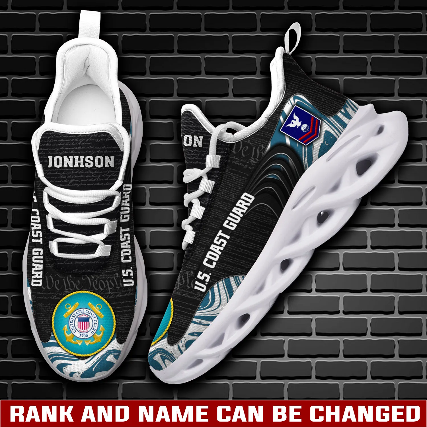 US Coast Guard Honor The Fallen Max Soul Shoes, Custom Name, Rank and Rating Veteran Sneakers, Memorial Gift for Men and Women
