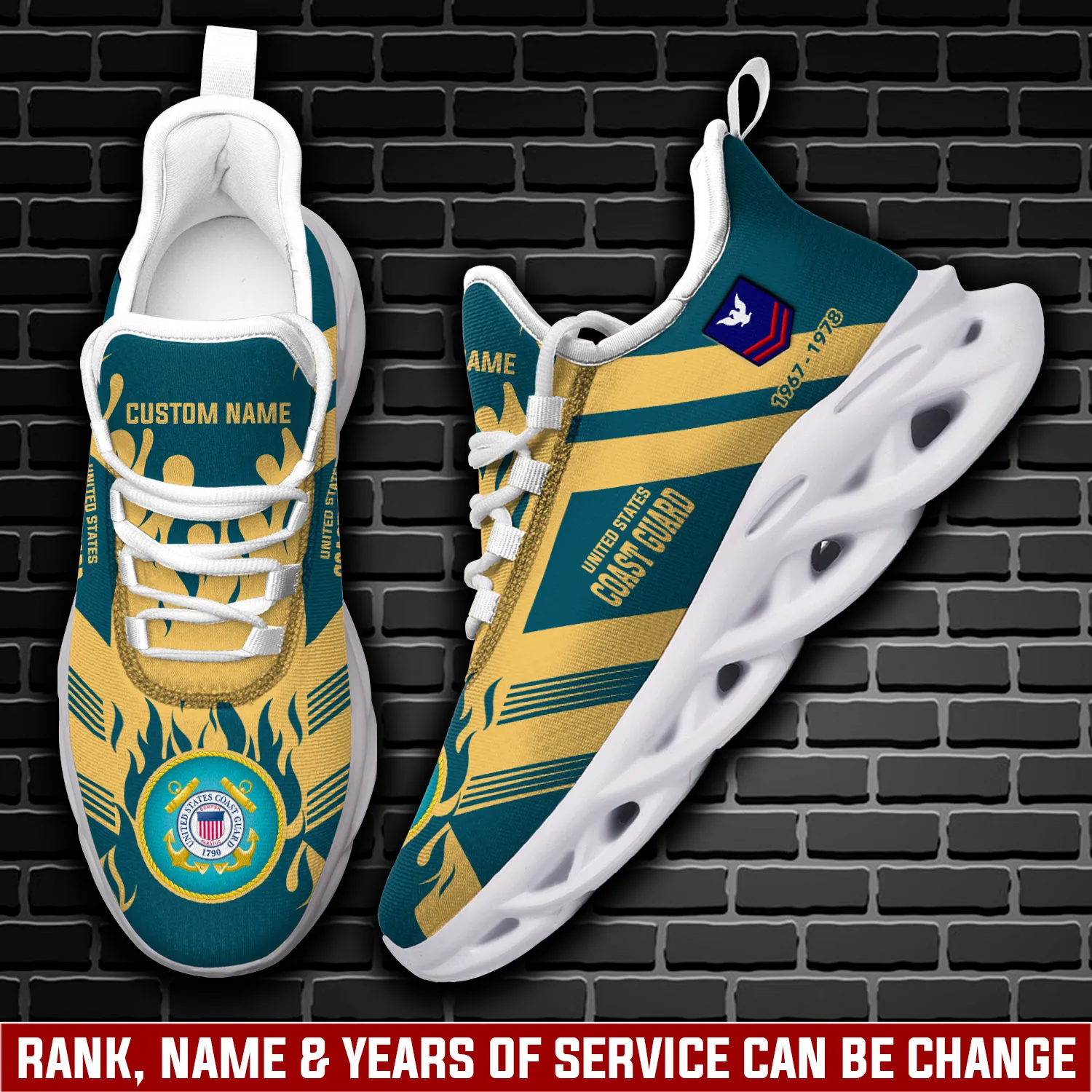 US Coast Guard E-3 Blue Max Soul Shoes, Personalized Rating, Rank, Name and Years of Service Sneakers, Veteran Gift for Him