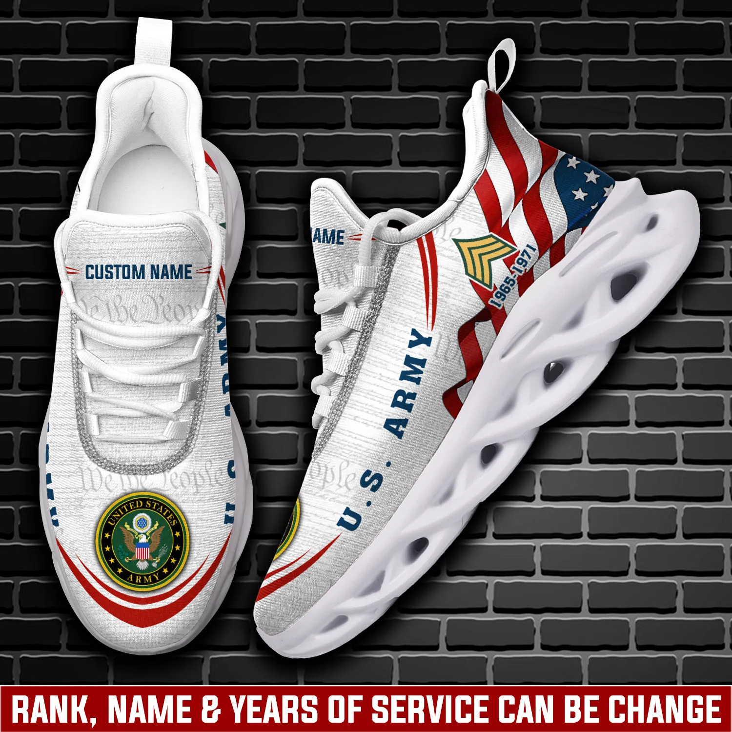 US Army E-9 Army Sergeant Major Max Soul Shoes, Personalized Name and Years of Service, American Flag Veteran Sneakers for Dad