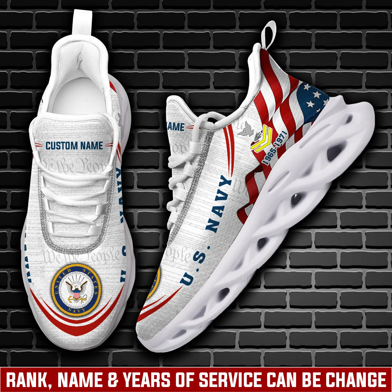 US Navy E-6 Red Max Soul Shoes, Personalized Rating, Rank, Name and Years of Service, American Flag Veteran Sneakers