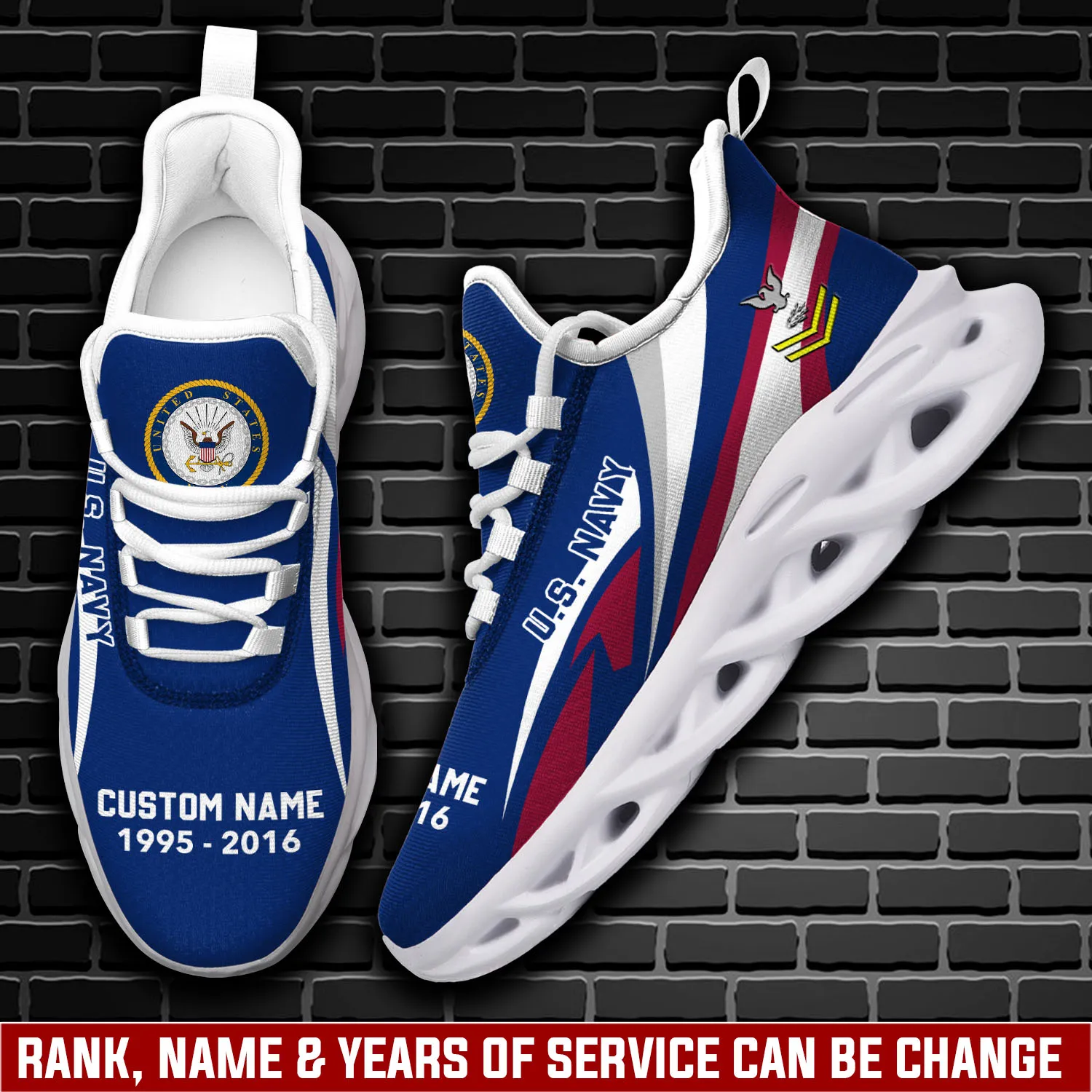US Navy E-9 Gold Max Soul Shoes, Personalized Rating Rank Name and Years of Service, Navy Veteran Sneakers, Sailor Gift for Dad