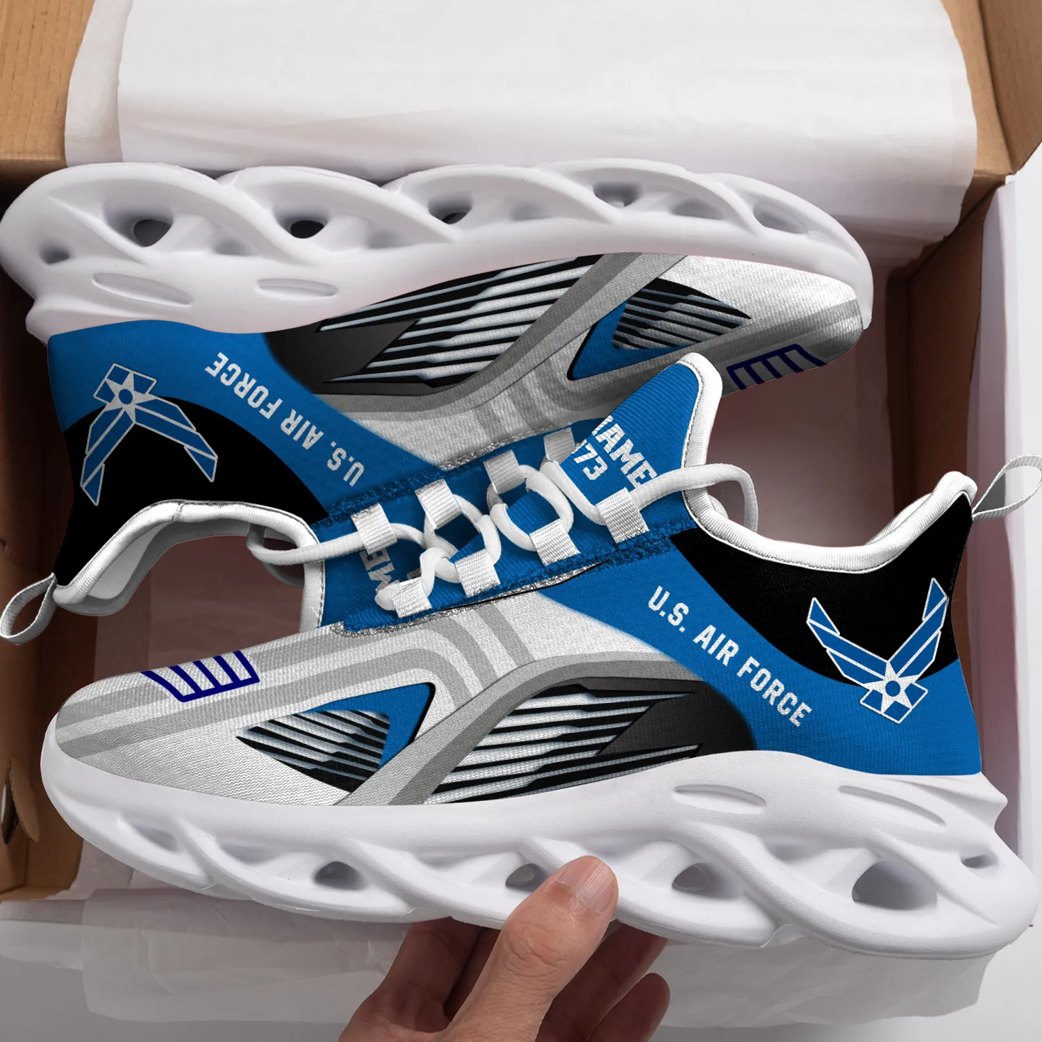 US Air Force Thank a Veteran Personalized Max Soul Shoes, Custom Name Rank and Years of Service Airman Sneakers, Military Gift for Dad
