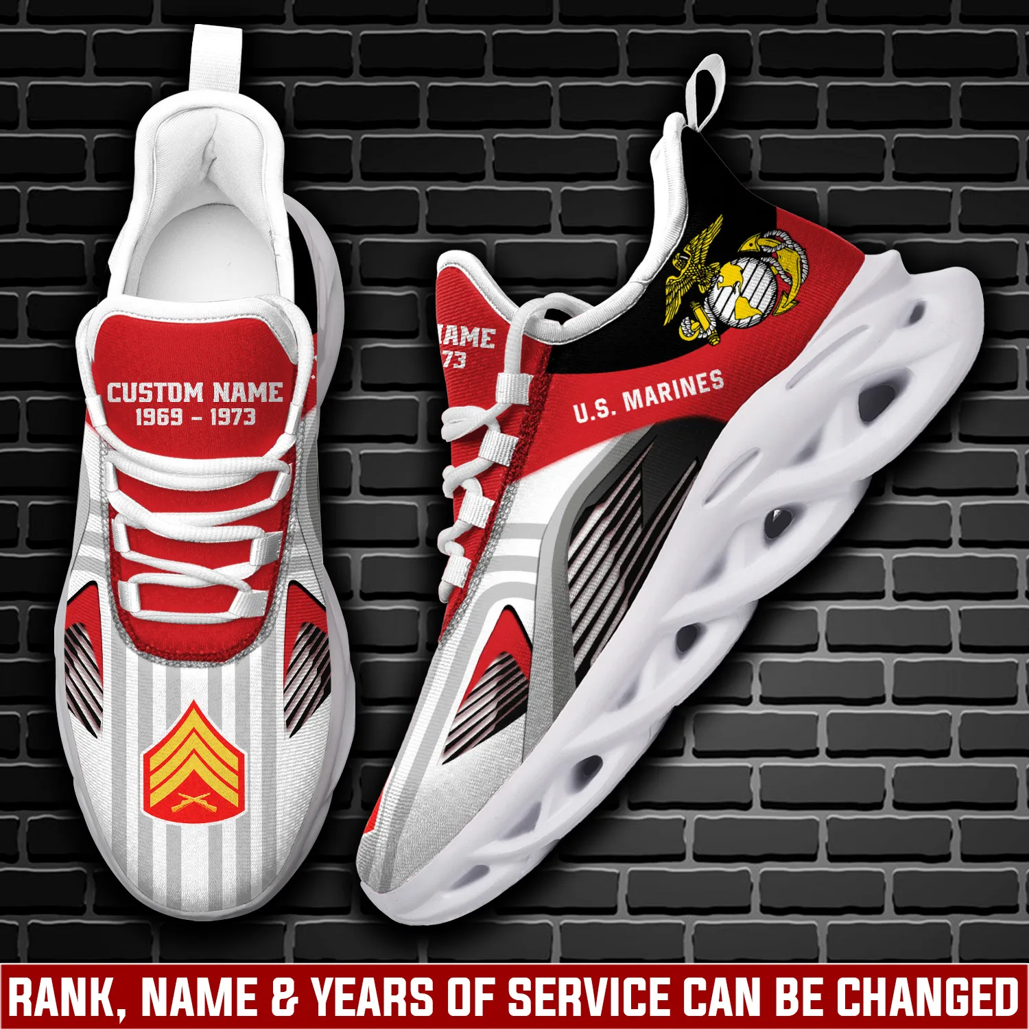US Marine Corps E-9 Marines Sergeant Major Personalized Max Soul Shoes, Custom Name Veteran Sneakers, Eagle Globe and Anchor Gift for Dad