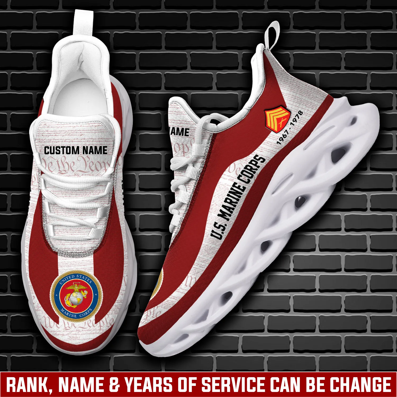 US Marine Corps E-9 Marines Sergeant Major Max Soul Shoes, Personalized Rank Years of Service and Custom Name Sneakers, Military Retirement Gift