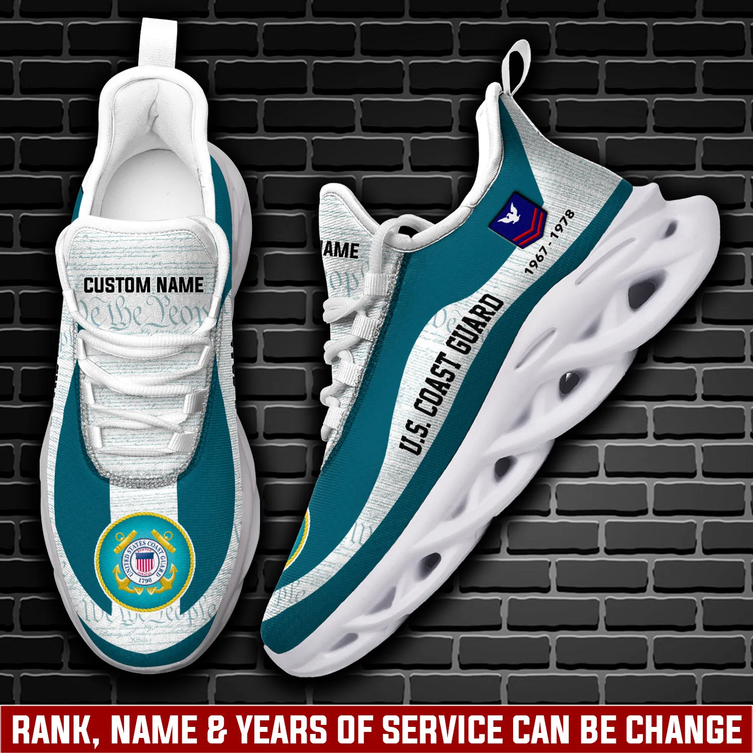 US Coast Guard Thank a Veteran Max Soul Shoes, Personalized Rating Rank Years of Service and Custom Name Sneakers, Coastie Gift for Dad