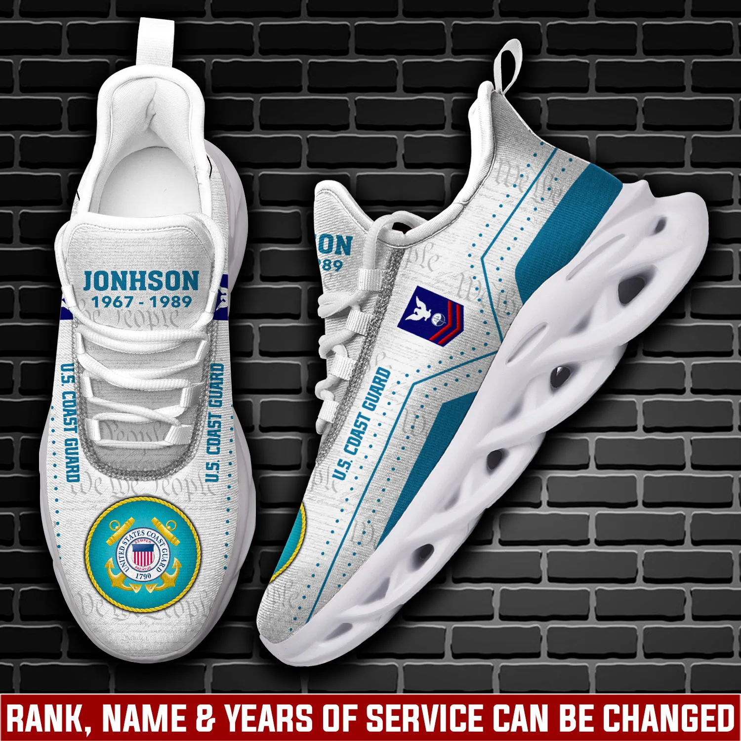 US Coast Guard No One Gets Left Behind Max Soul Shoes, Personalized Rating Rank Years and Custom Name Sneakers, Coastie Retirement Gift