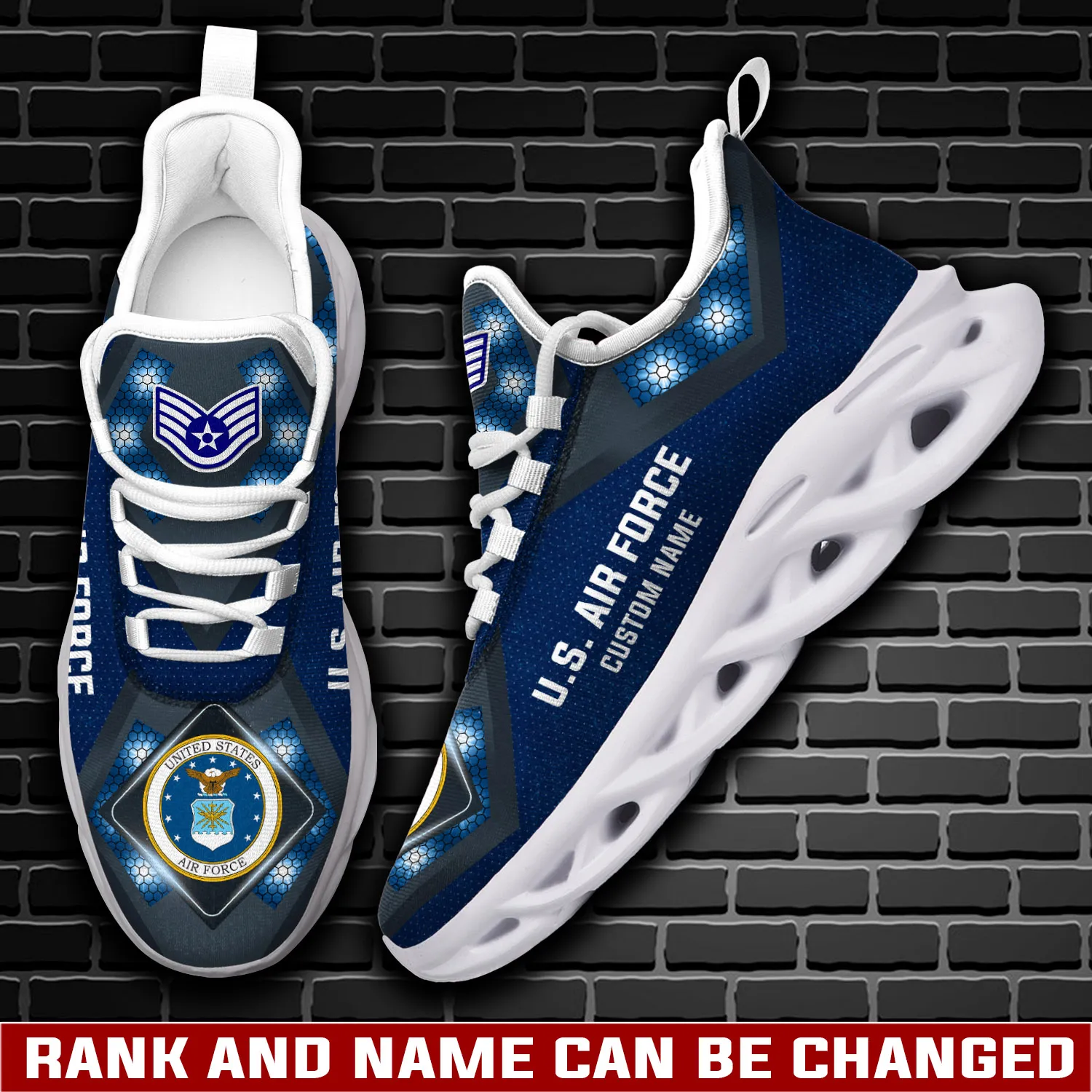 US Air Force E-7 Air Force First Sergeant Max Soul Shoes, Personalized Rank and Custom Name Sneakers, Airman Veteran Gift, Walking Footwear