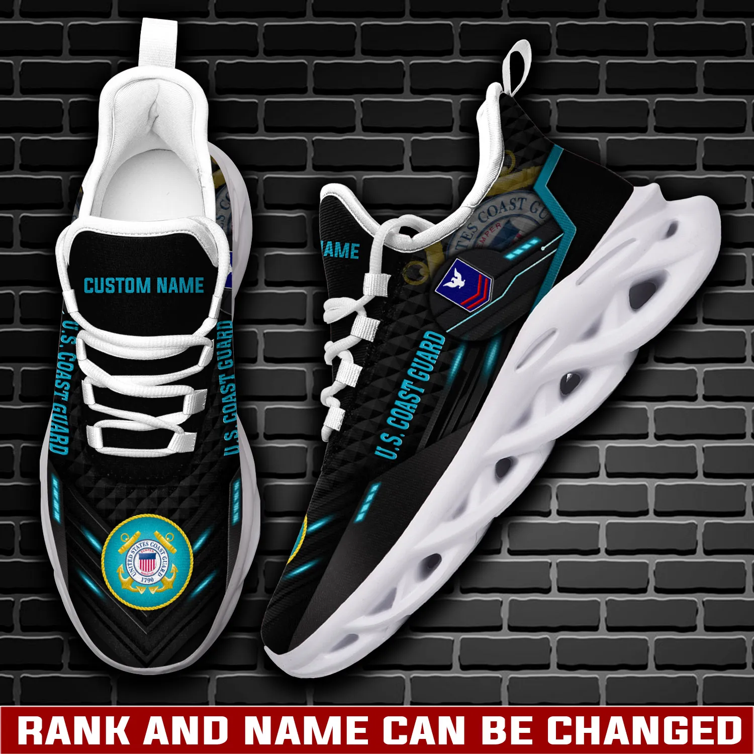US Coast Guard All Gave Some, Some Gave All Max Soul Shoes, Personalized Rating Rank and Custom Name Sneakers, Coastie Veteran Gift for Him