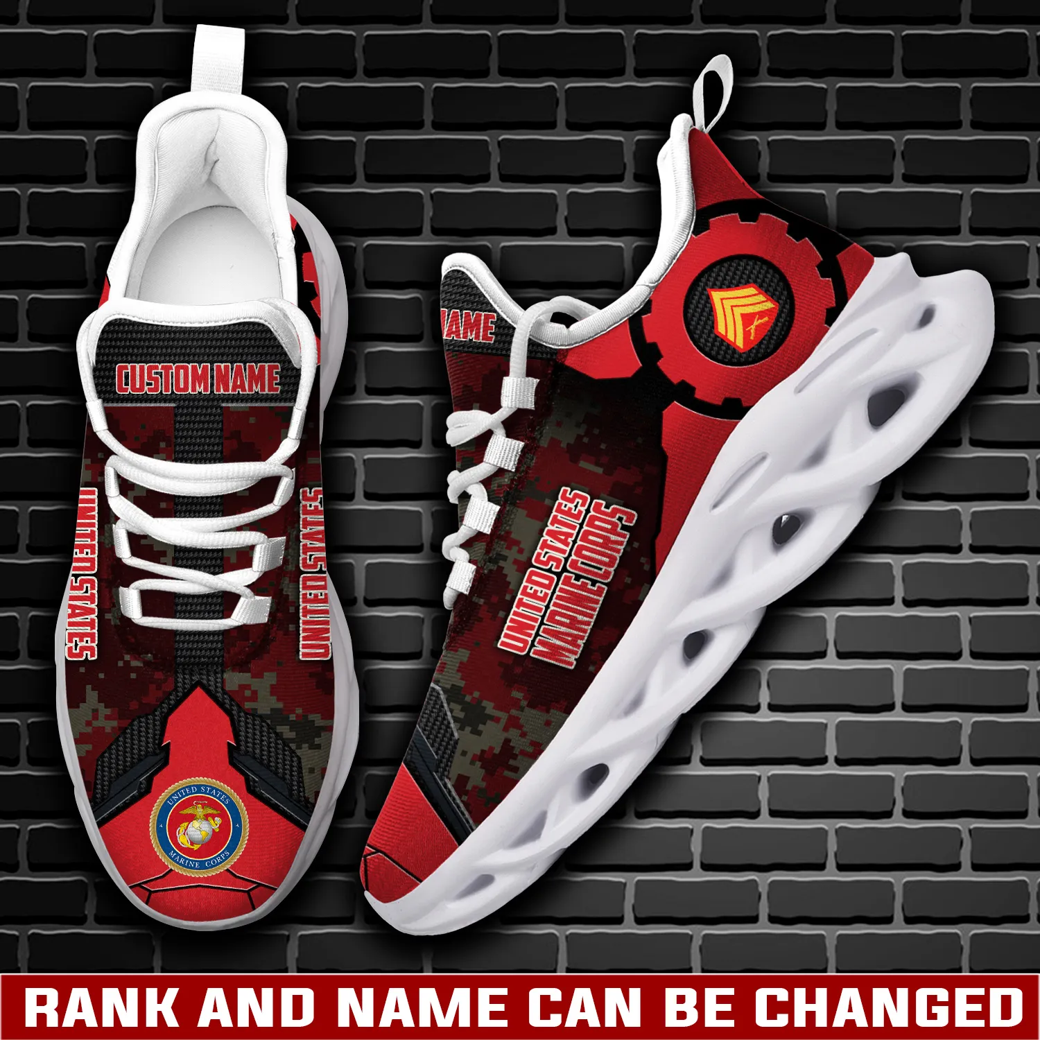 US Marine Corps All Gave Some, Some Gave All Max Soul Shoes, Personalized Rank and Custom Name Sneakers, Veteran Gift, Memorial Day Footwear
