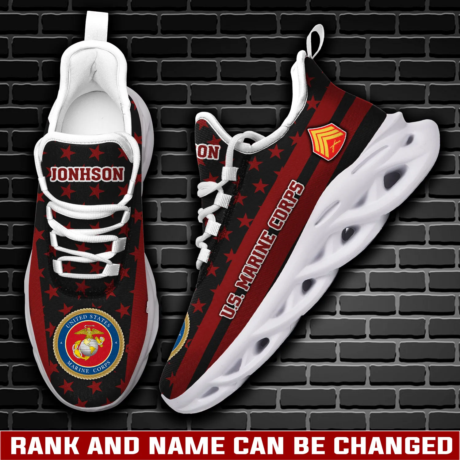 Personalized US Marine Corps Once A Marine, Always A Marine Max Soul Shoes, Custom Name and Rank Sneakers, USMC Veteran Gift for Dad