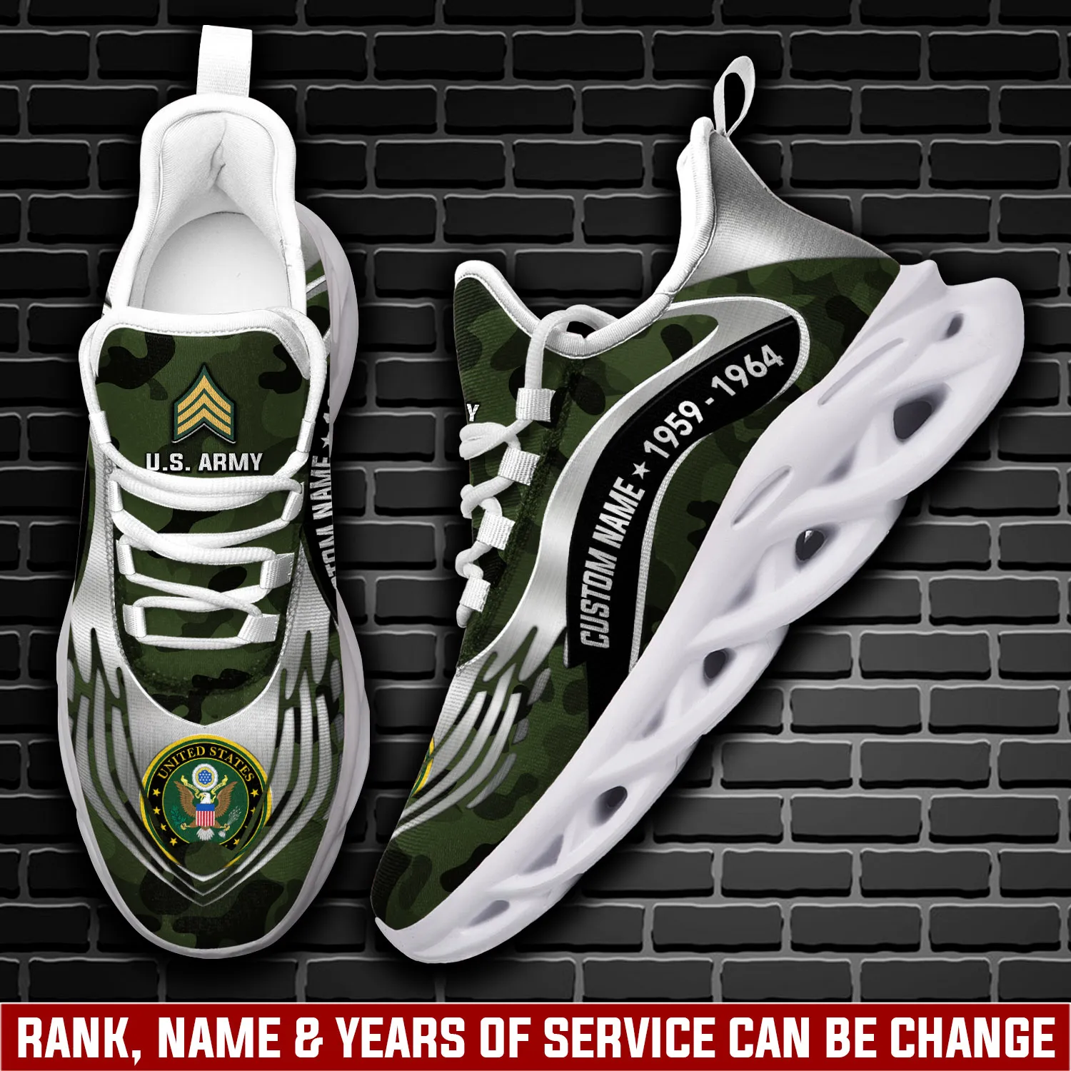 US Army W-2 Army Chief Warrant Officer 2 Max Soul Shoes, Personalized Rank Name and Years of Service, Army Veteran Sneakers