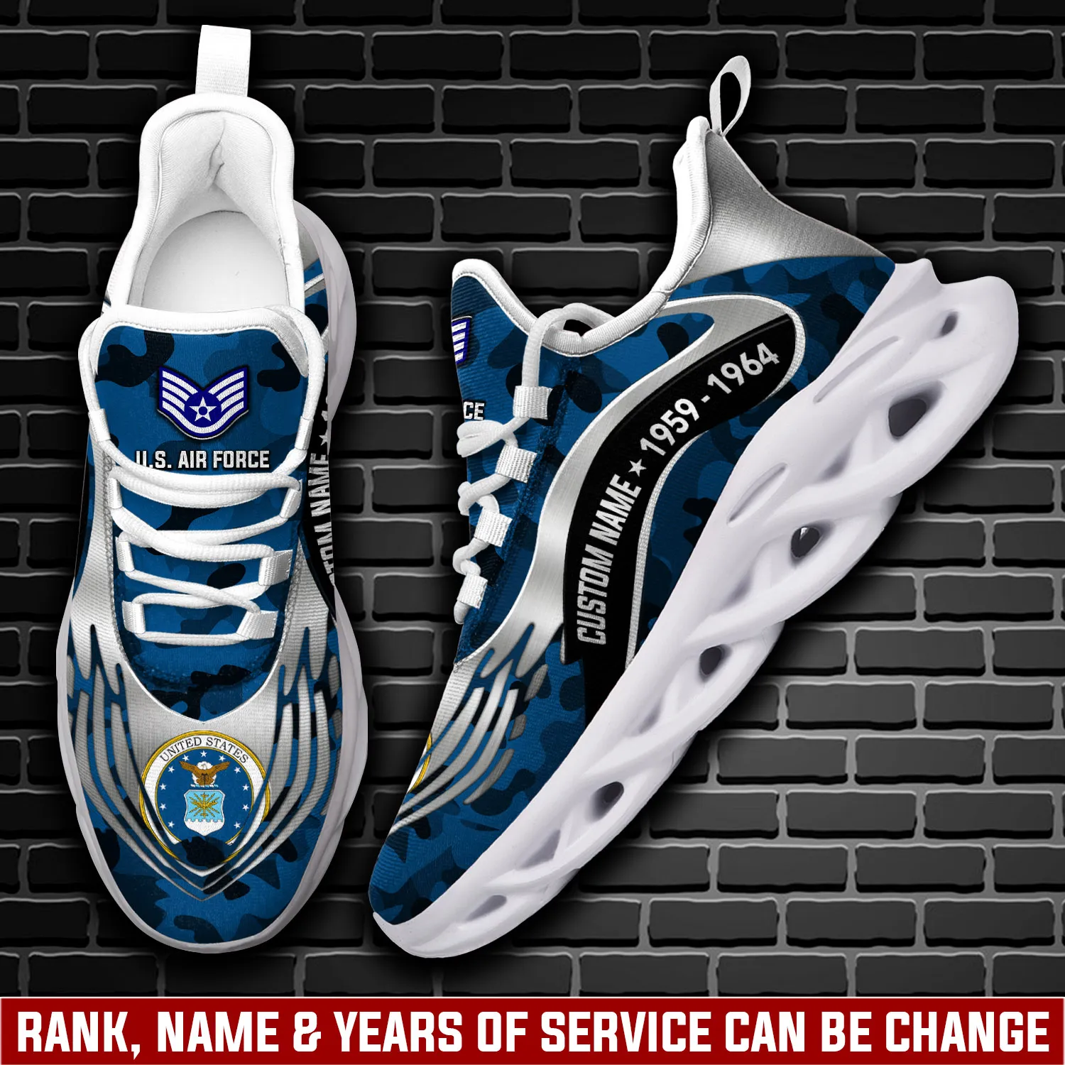 US Air Force Thank a Veteran Max Soul Shoes, Personalized Rank Name and Years of Service, Air Force Veteran Sneakers, Gift for Dad