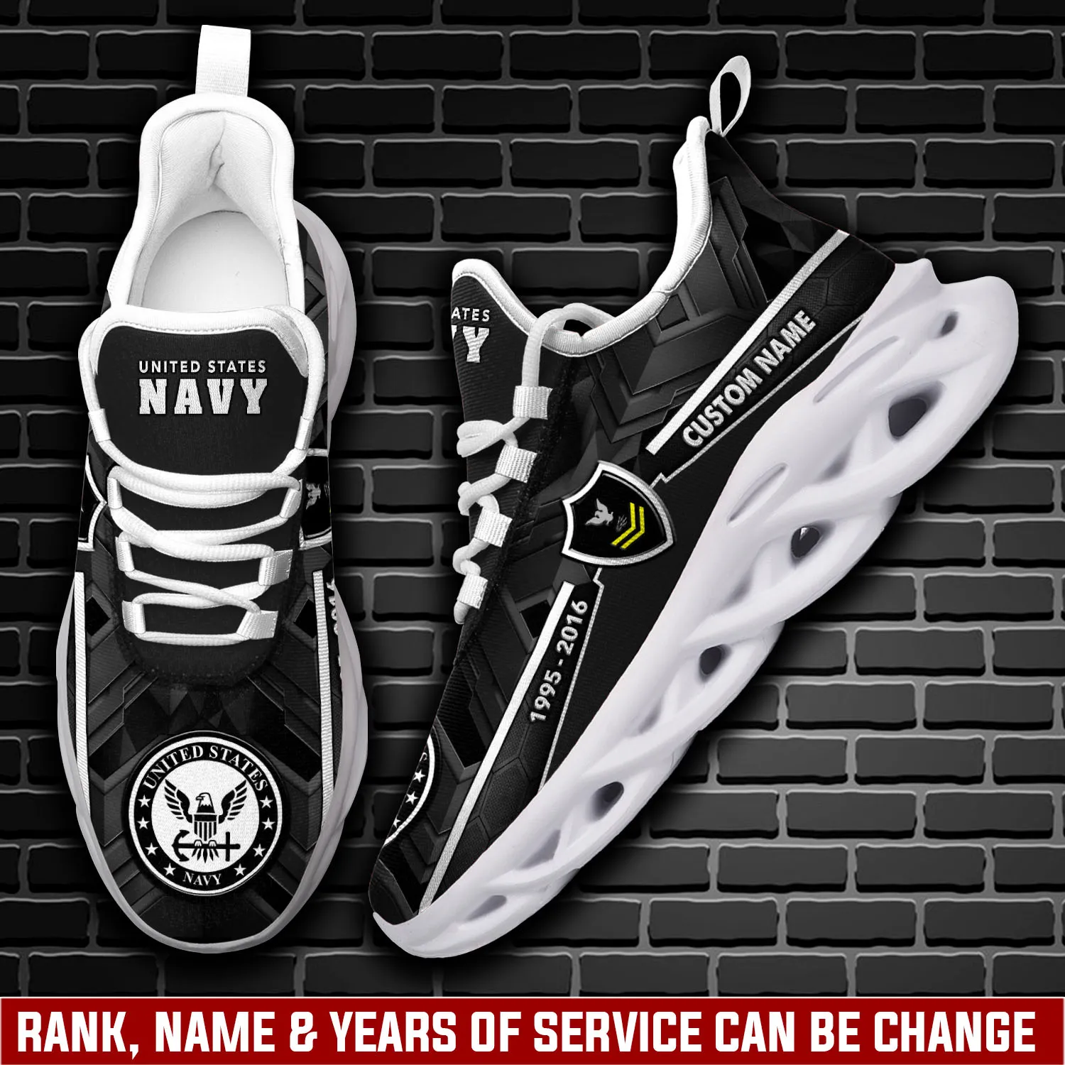 Personalized US Navy Defender of Freedom Max Soul Shoes, Custom Name, Rank, Rating and Years of Service Sneakers, Navy Veteran Gift