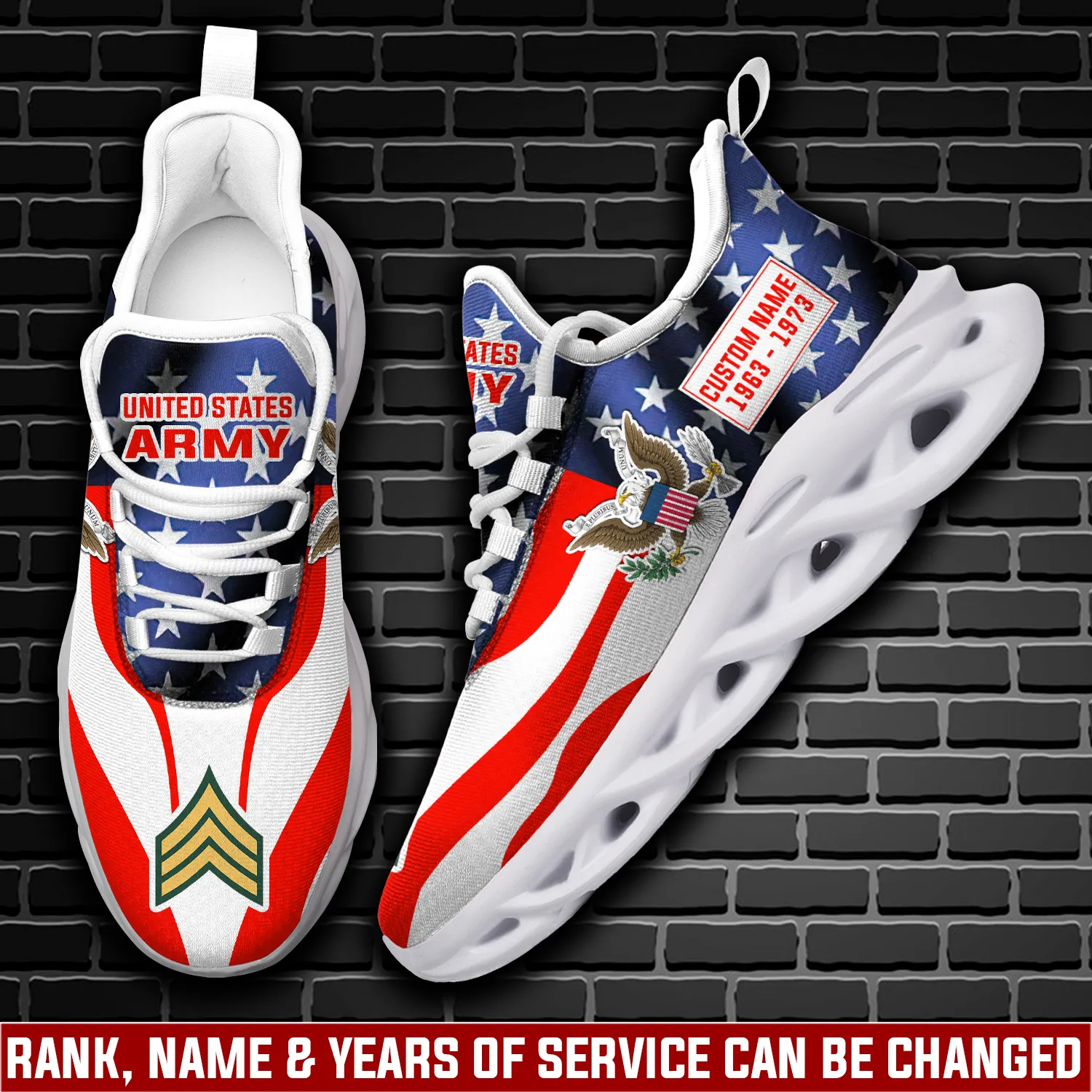US Army W-2 Chief Warrant Officer 2 Personalized Max Soul Shoes, Custom Name Soldier Veteran Sneakers, American Flag Military Gift for Dad