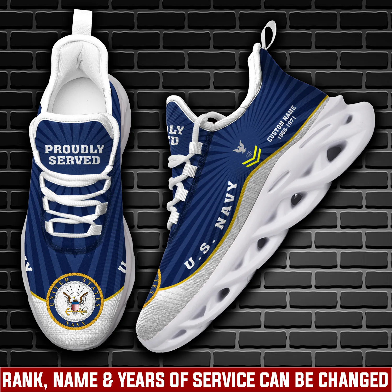 Personalized US Navy Proud Veteran Max Soul Shoes, Custom Name, Rank, Rating and Years of Service Sneakers, Navy Veteran Gift for Dad
