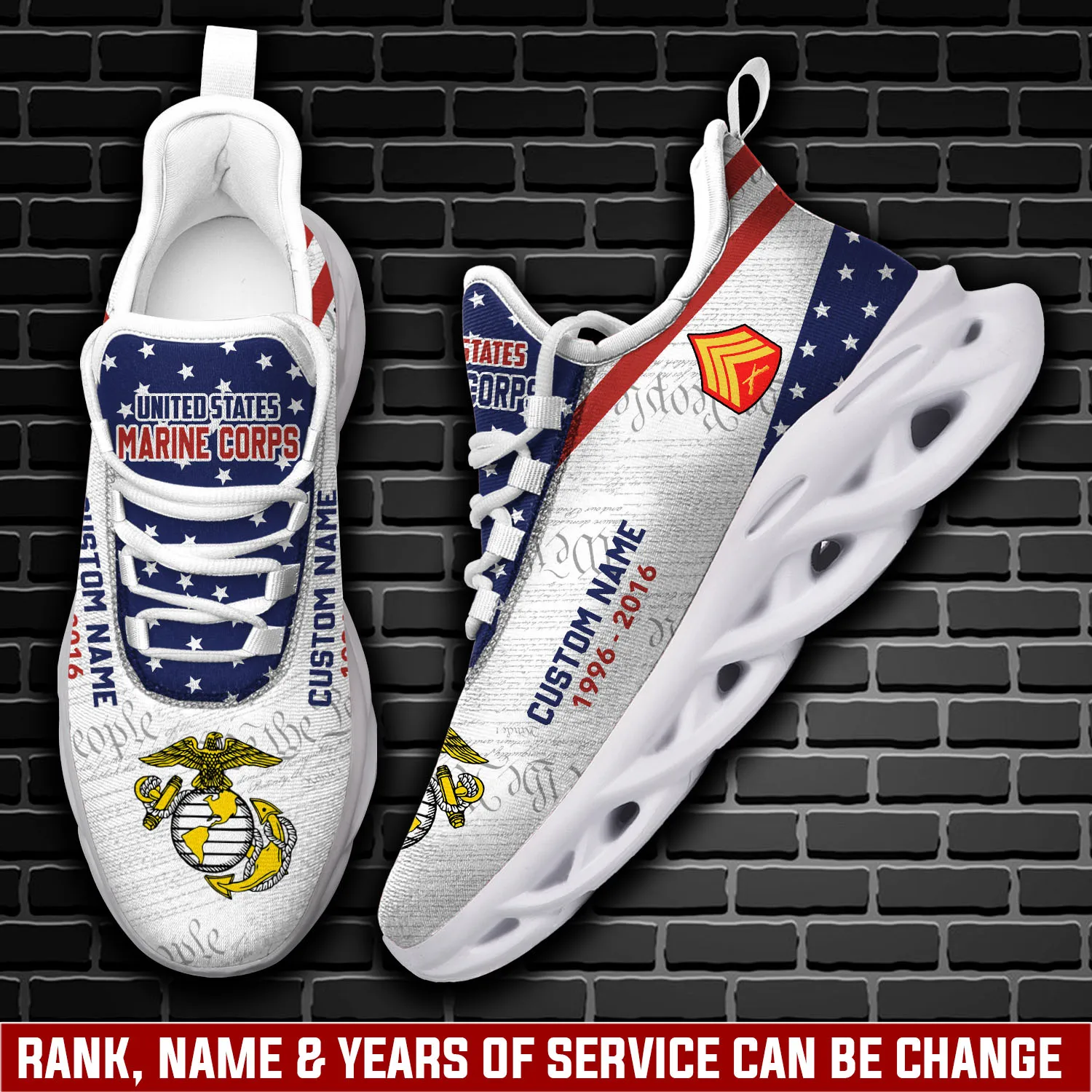 US Marine Corps O-3 Marines Captain Personalized Max Soul Shoes, Custom Name Years of Service Veteran Sneakers, We The People Gift