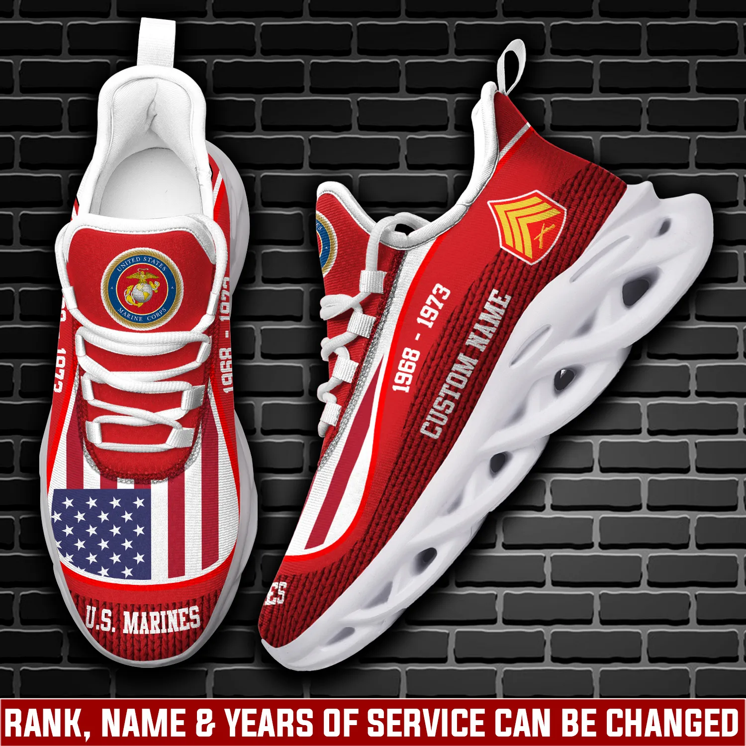 US Marine Corps O-2 Marines First Lieutenant Personalized Max Soul Shoes, Custom Name and Years Veteran Sneakers, Military Gift for Dad