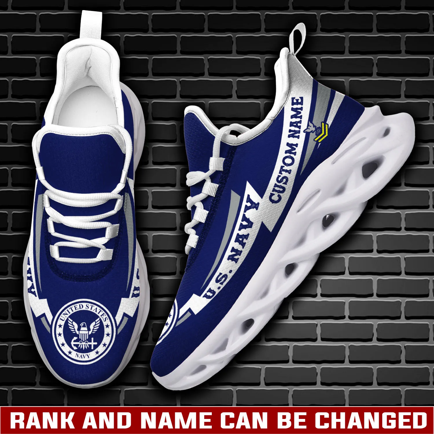 US Navy E-8 Gold Max Soul Shoes, Personalized Rating Rank and Custom Name, Navy Veteran Sneakers, Sailor Gift for Dad and Grandpa
