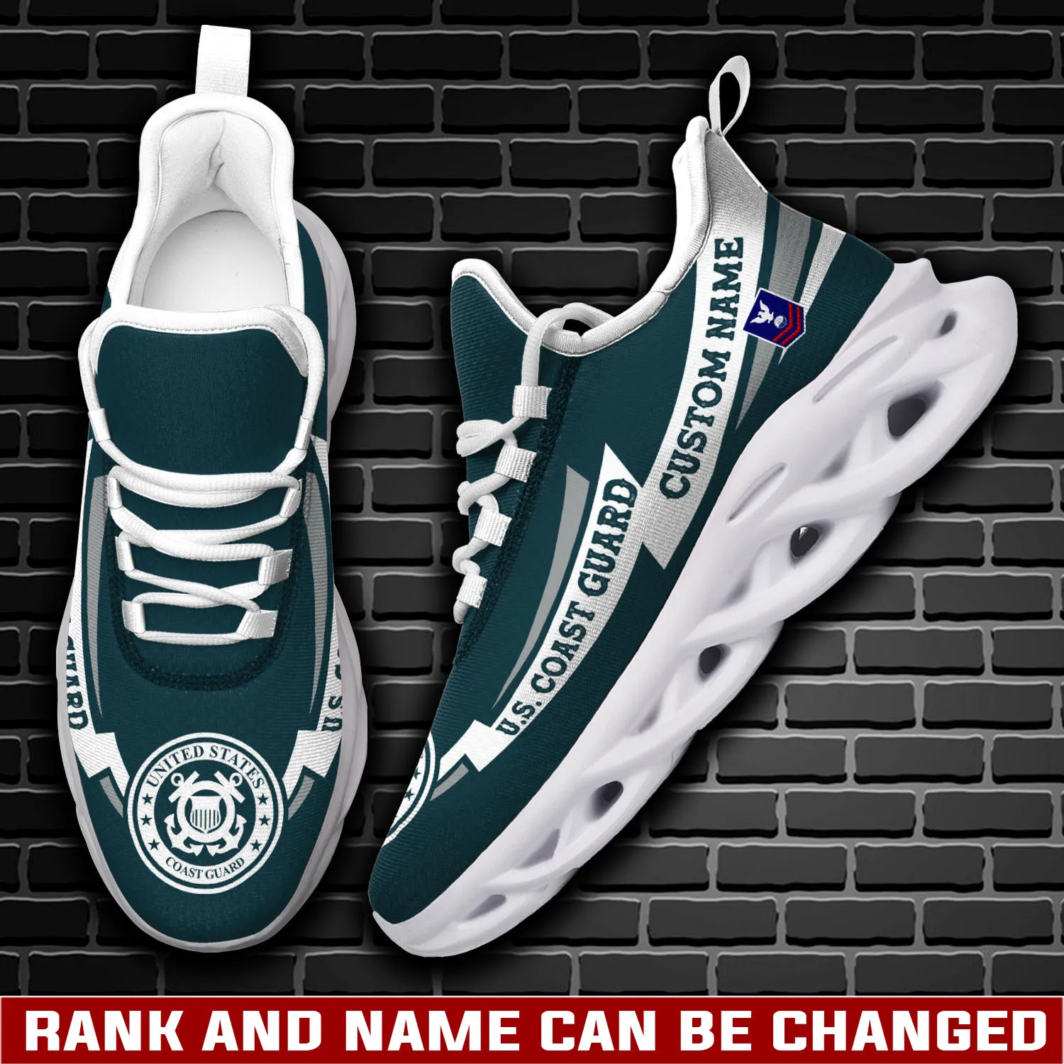 US Coast Guard All Gave Some Some Gave All Max Soul Shoes, Personalized Custom Name, Rank and Rating Veteran Sneakers, USCG Gift for Dad