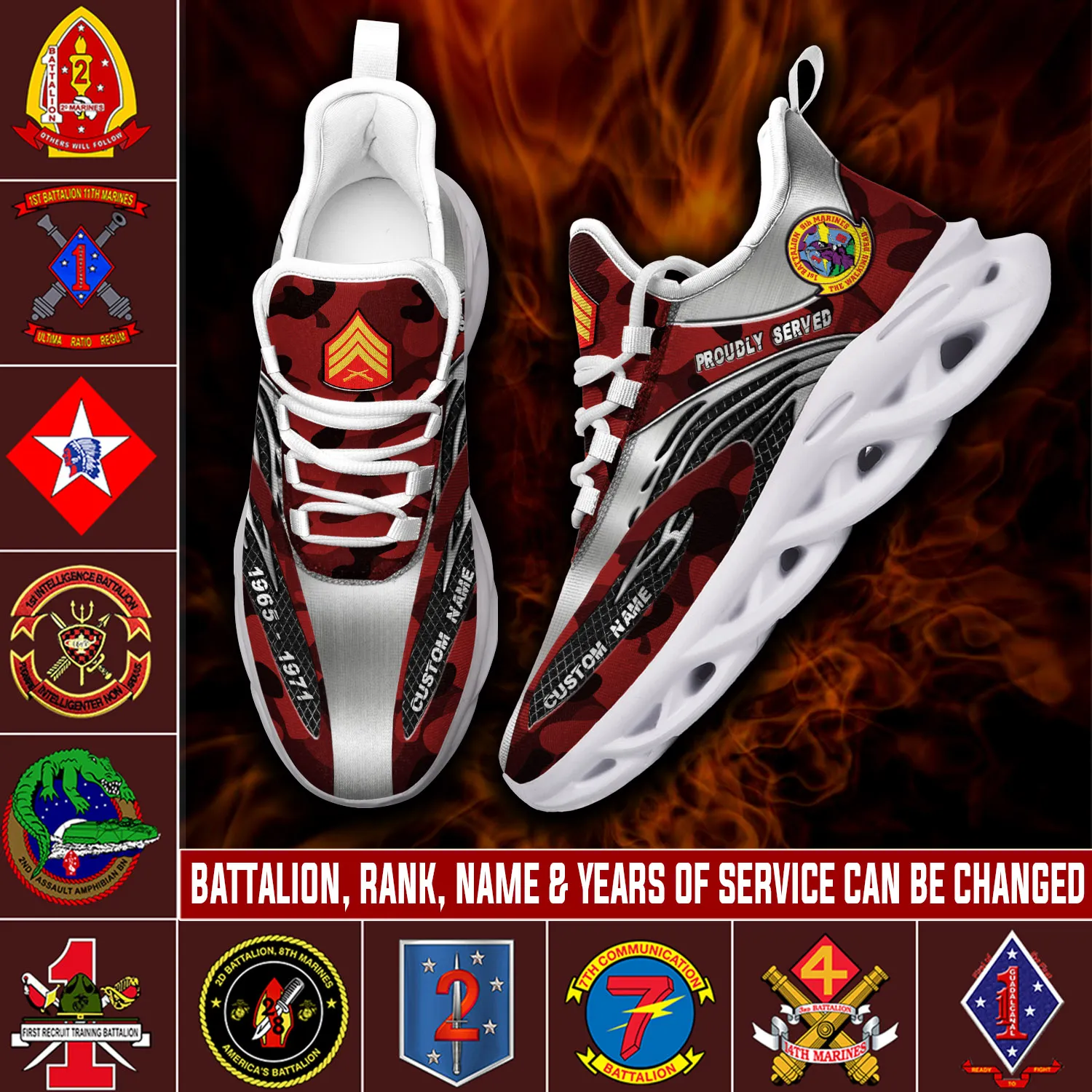 Marine Battalion Personalized Max Soul Shoes, Once A Marine Always A Marine, US Marine Corps Red Camo Veteran Sneakers with Custom Name