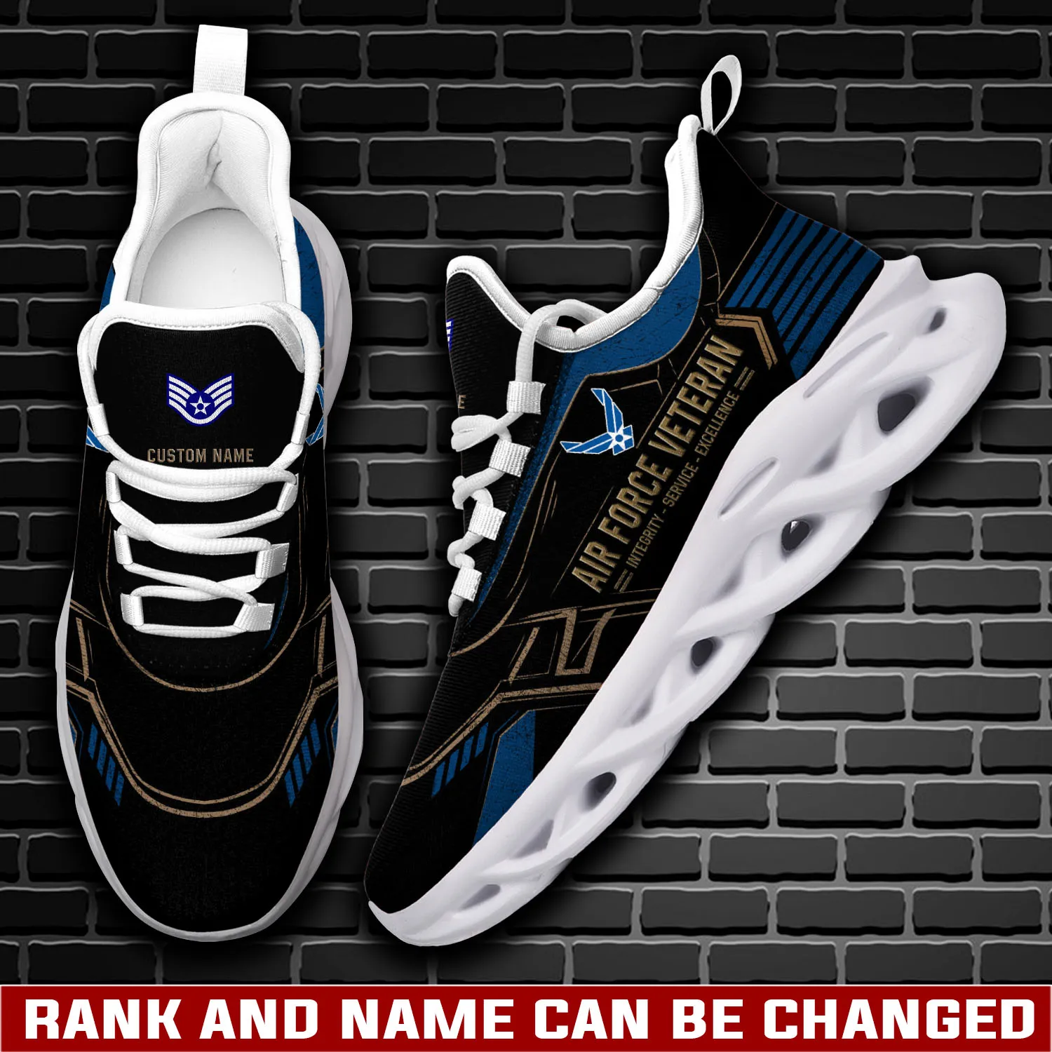 US Air Force E-7 Air Force Master Sergeant Max Soul Shoes, Personalized Rank and Custom Name, Air Force Veteran Sneakers, Gift