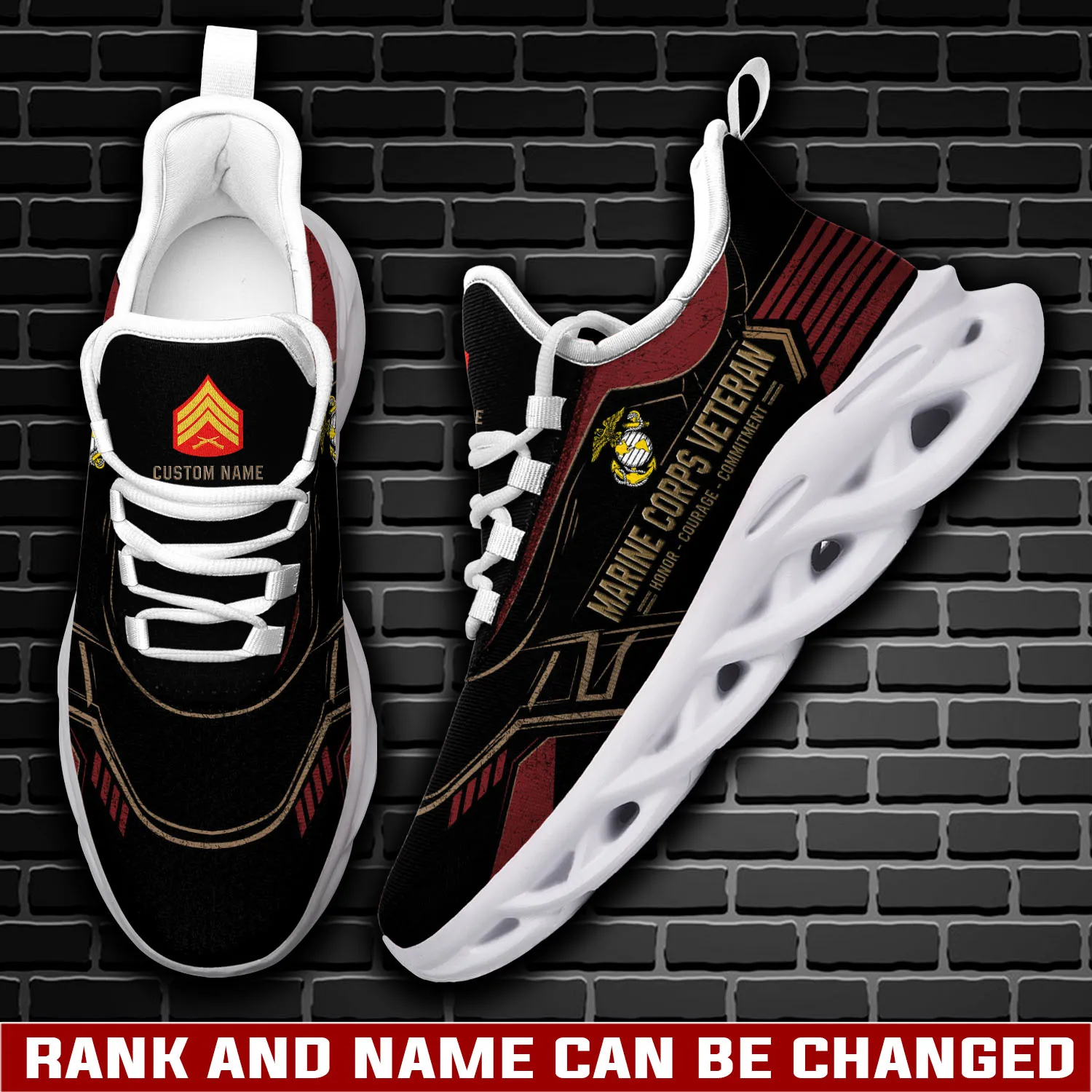 US Marine Corps Honoring All Who Served Personalized Max Soul Shoes, Custom Name and Rank, Veteran Honor Courage Commitment Sneakers