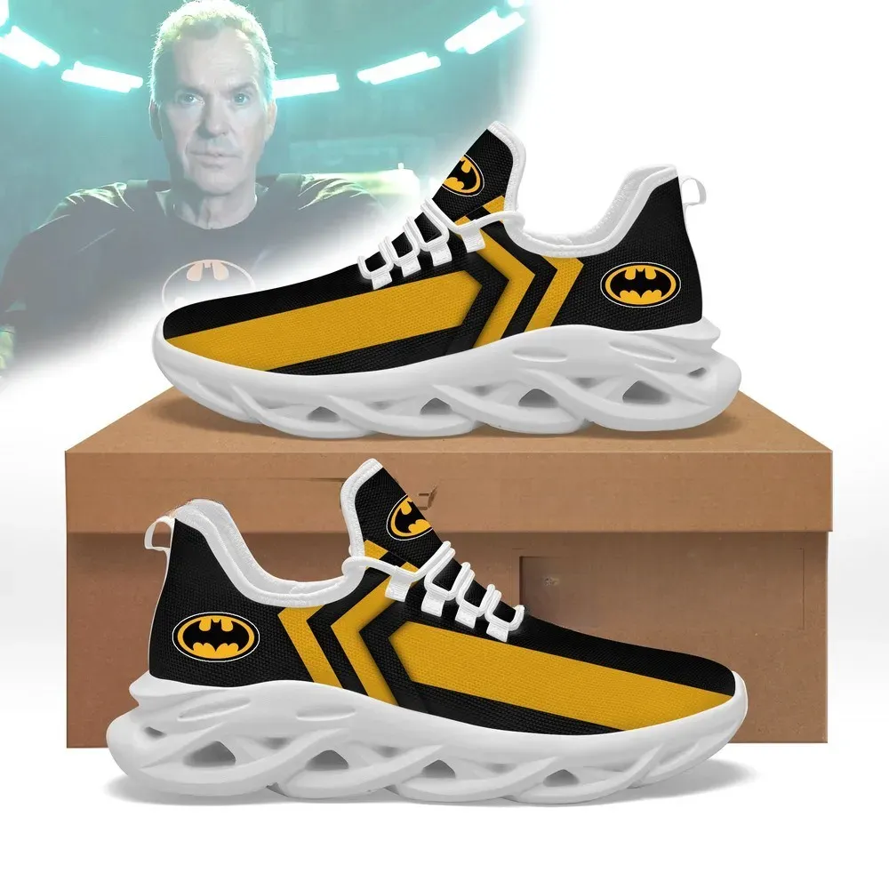 Batman Max Soul Shoes, Black and Yellow Bat Symbol Superhero Sneakers, DC Comics Fan Lace-Up Running Shoes for Men and Women
