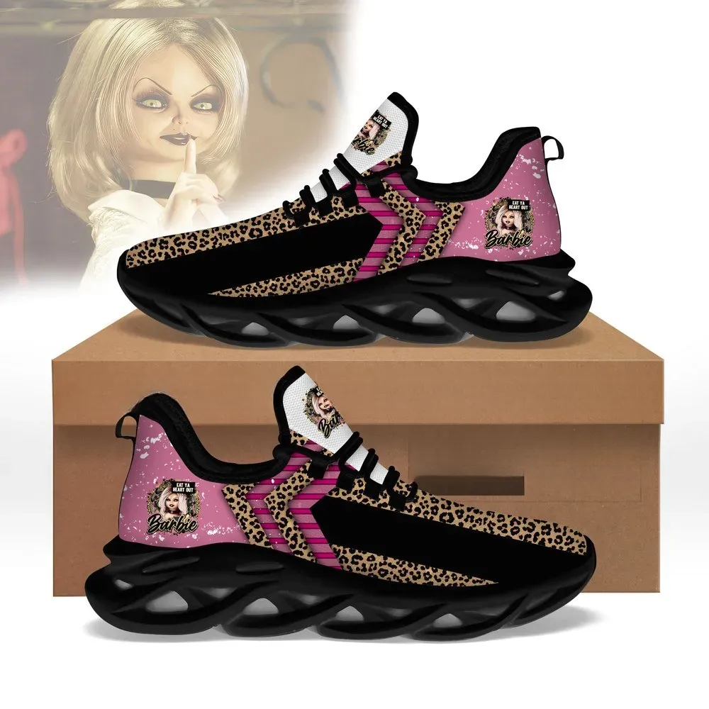 Chucky Tiffany Valentine Max Soul Shoes, Eat Ya Heart Out Leopard Print Horror Sneakers, Pink Halloween Lace-Up Running Trainers for Women