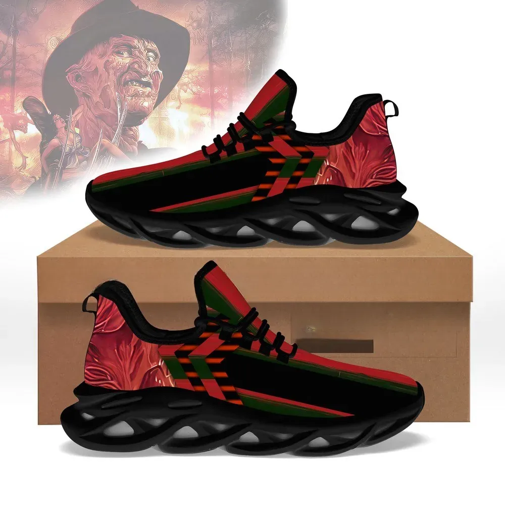 Freddy Krueger Max Soul Shoes, A Nightmare on Elm Street Horror Sneakers, Red Green Striped Halloween Running Trainers for Fans
