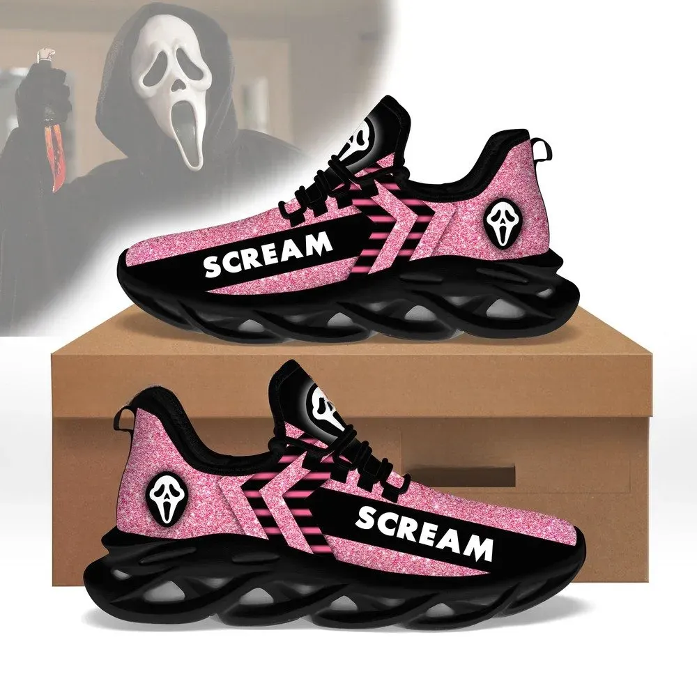 Ghostface Max Soul Shoes, Scream Movie Pink Glitter Horror Sneakers, Halloween Lace-Up Walking Trainers for Women and Men
