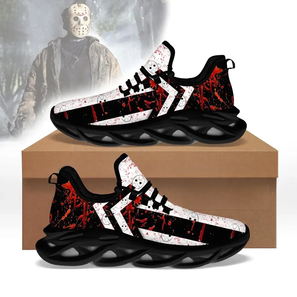 Jason Voorhees Max Soul Shoes, Friday the 13th Horror Movie Sneakers, Hockey Mask Halloween Lace-Up Trainers, Slasher Gift