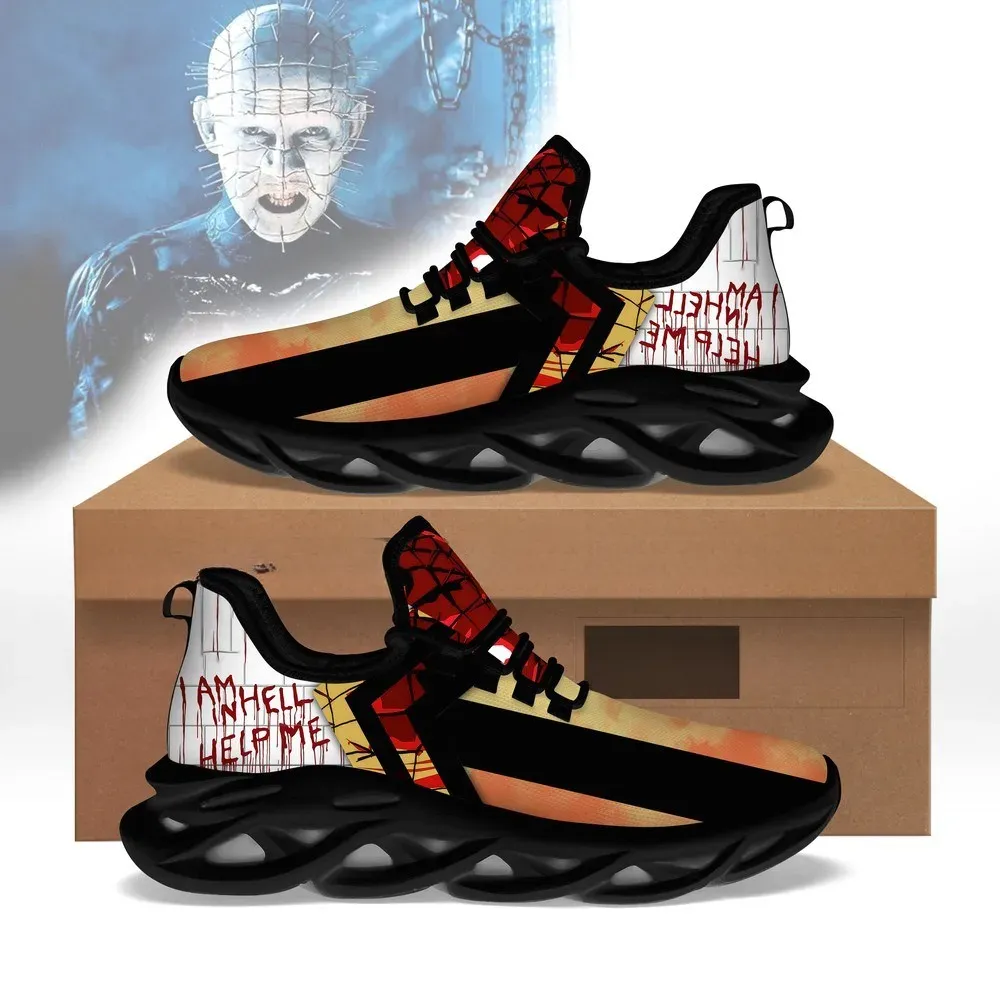 Pinhead Max Soul Shoes, Hellraiser Horror Movie Sneakers, I Am Hell Help Me Print, Halloween Lace-Up Running Shoes for Fans