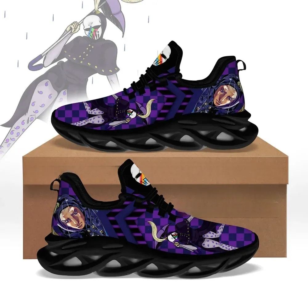 Blackmore JoJo's Bizarre Adventure Max Soul Shoes, Steel Ball Run Anime Lace-Up Sneakers, Purple Checkered Walking Footwear, Manga Fan Gift
